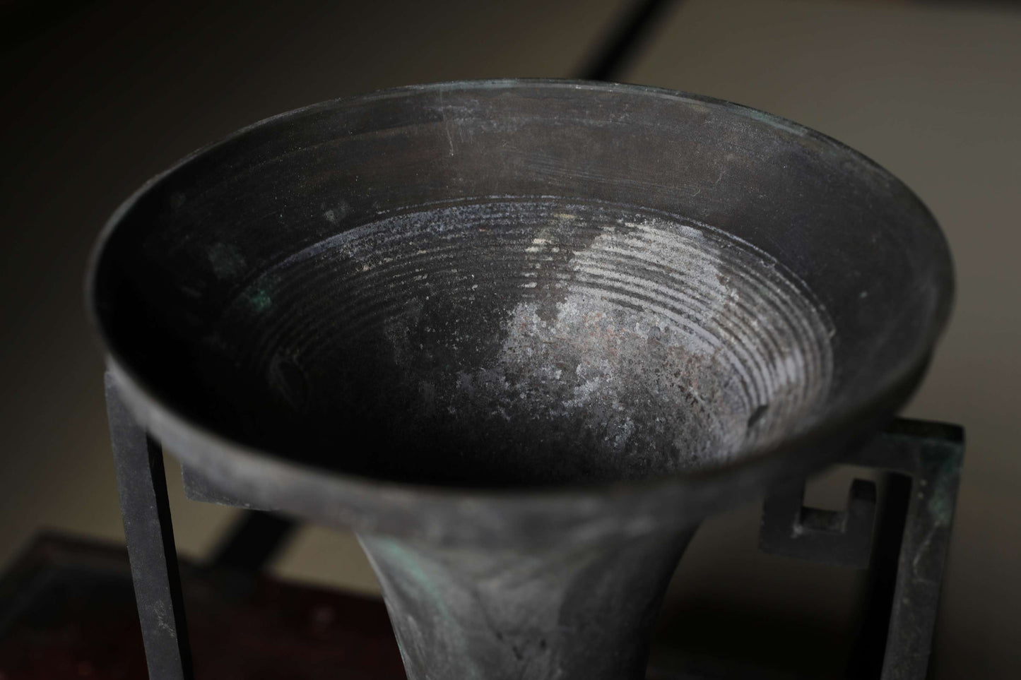 Antique Japanese Bronze Ikebana Vase, Temple Utensil, 1800s H9.8×6.3in/H25×16cm