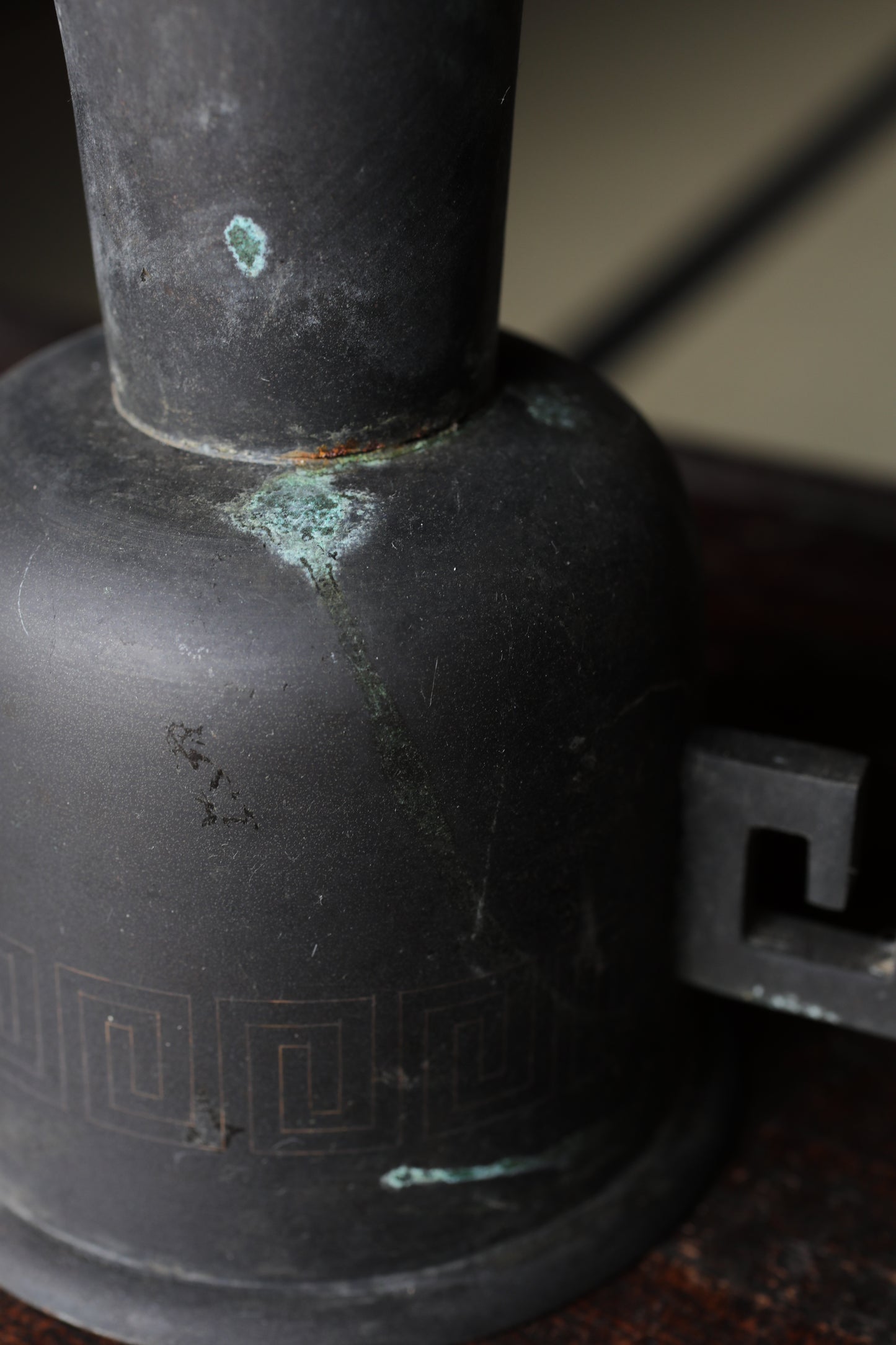 Antique Japanese Bronze Ikebana Vase, Temple Utensil, 1800s H9.8×6.3in/H25×16cm