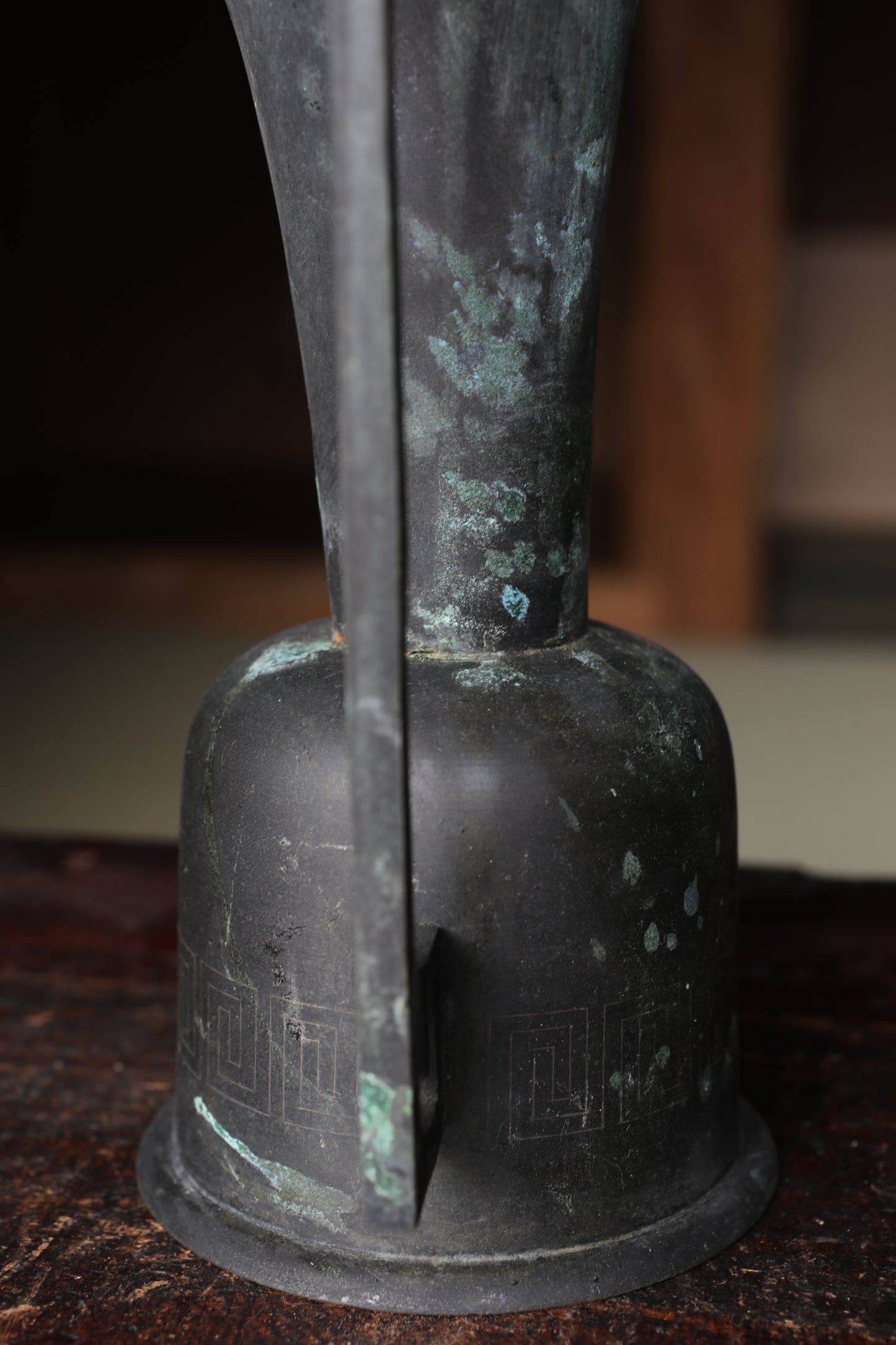 Antique Japanese Bronze Ikebana Vase, Temple Utensil, 1800s H9.8×6.3in/H25×16cm