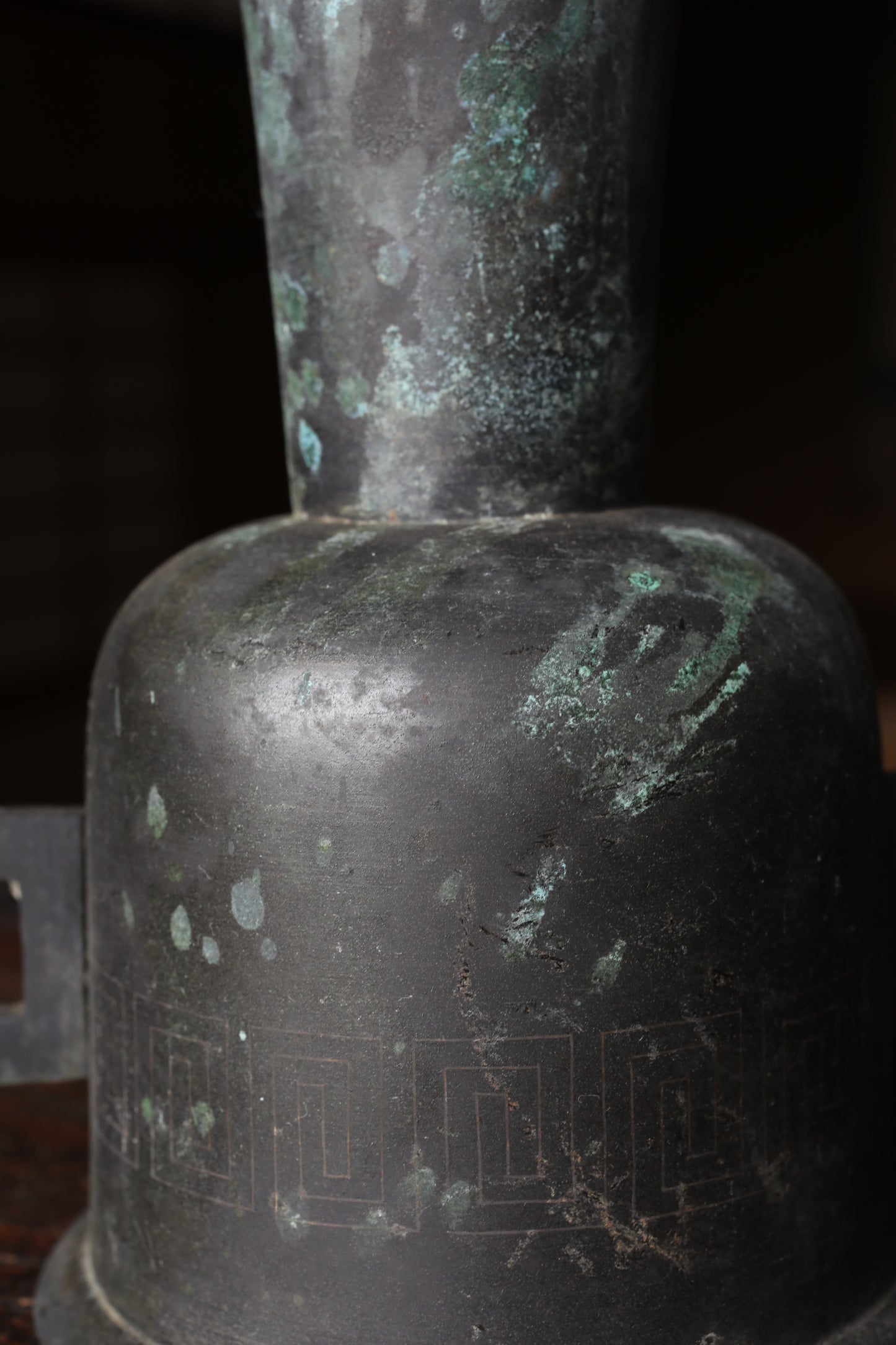 Antique Japanese Bronze Ikebana Vase, Temple Utensil, 1800s H9.8×6.3in/H25×16cm