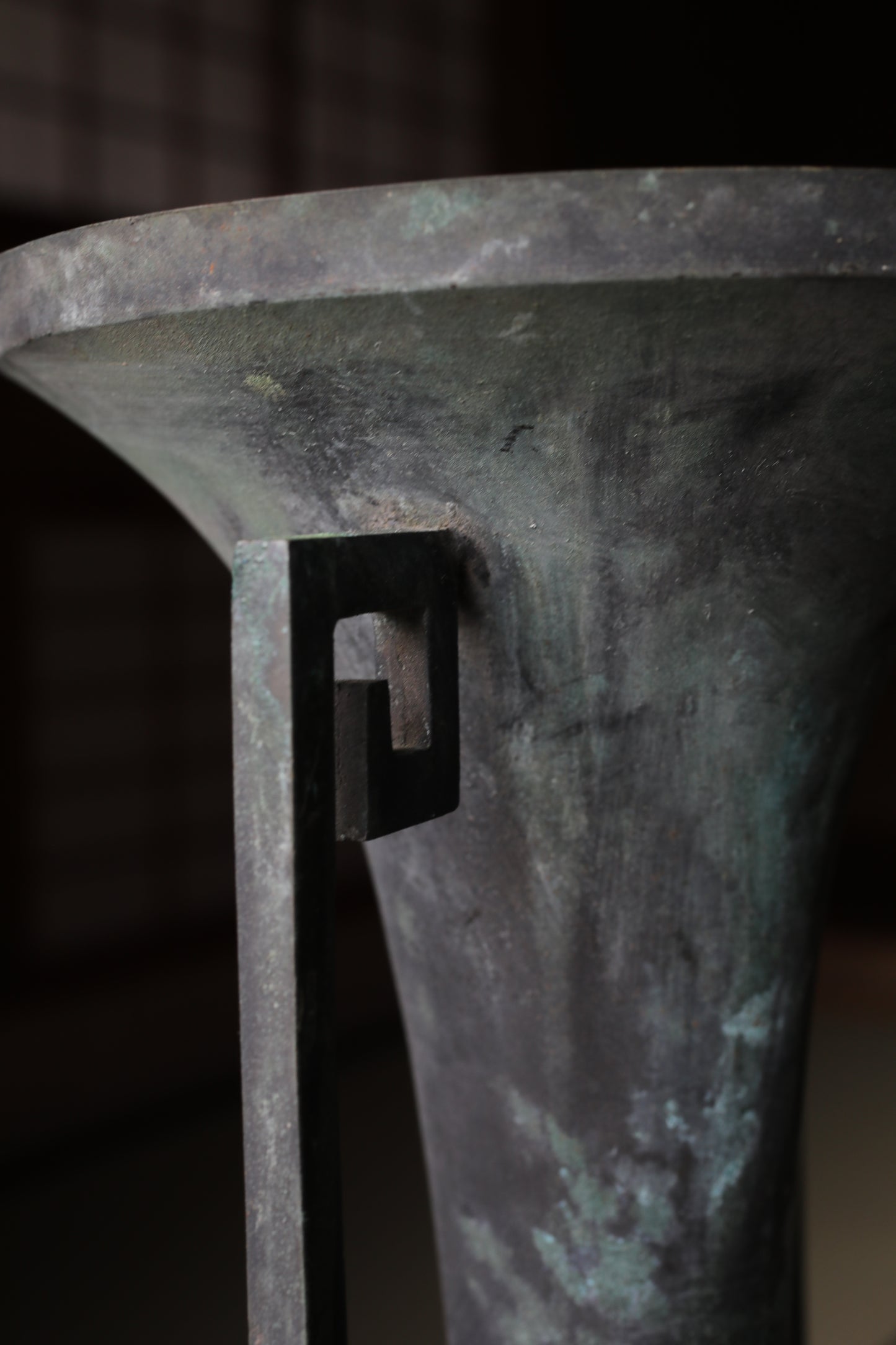 Antique Japanese Bronze Ikebana Vase, Temple Utensil, 1800s H9.8×6.3in/H25×16cm