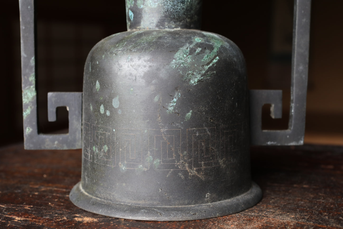 Antique Japanese Bronze Ikebana Vase, Temple Utensil, 1800s H9.8×6.3in/H25×16cm