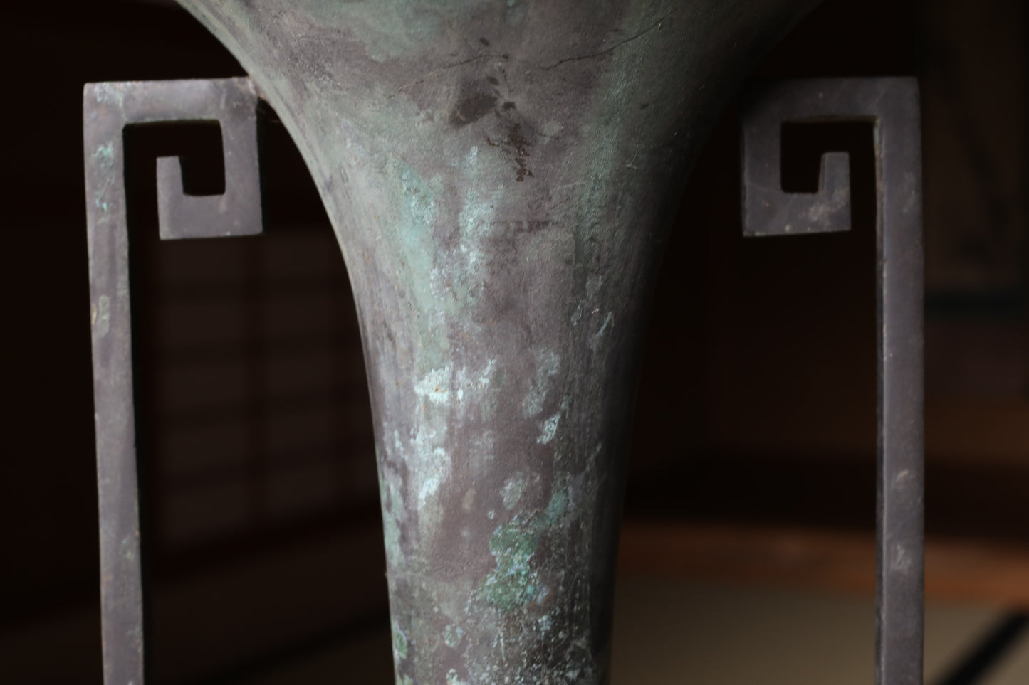 Antique Japanese Bronze Ikebana Vase, Temple Utensil, 1800s H9.8×6.3in/H25×16cm