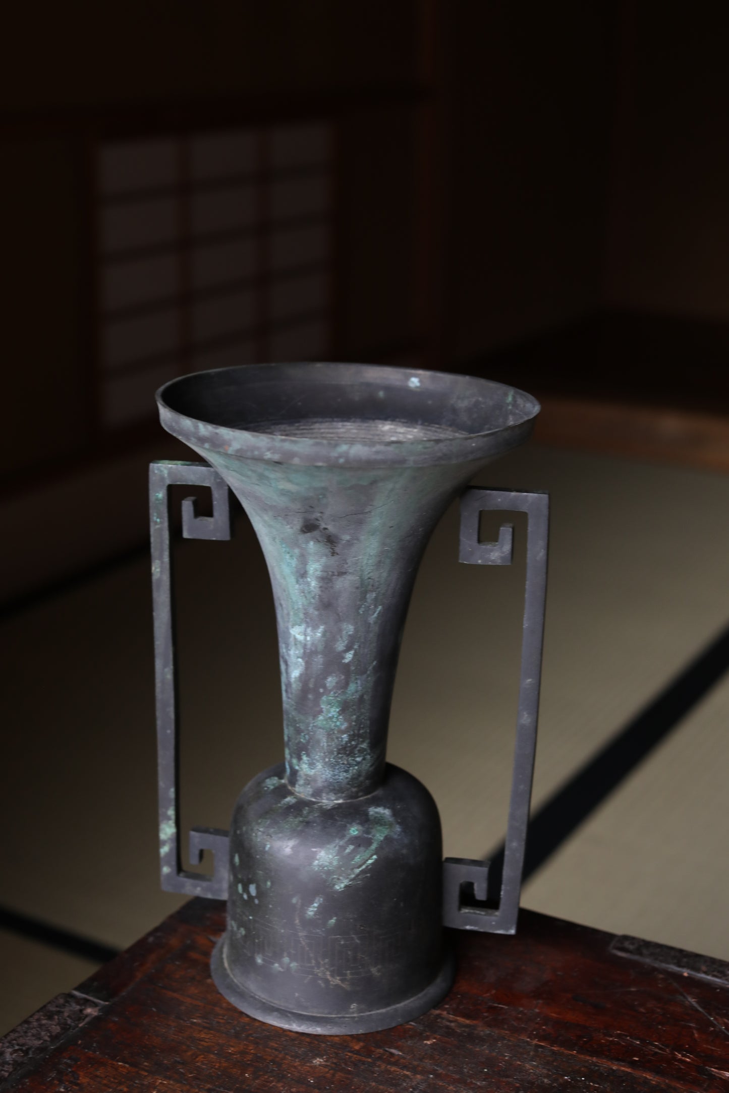 Antique Japanese Bronze Ikebana Vase, Temple Utensil, 1800s H9.8×6.3in/H25×16cm