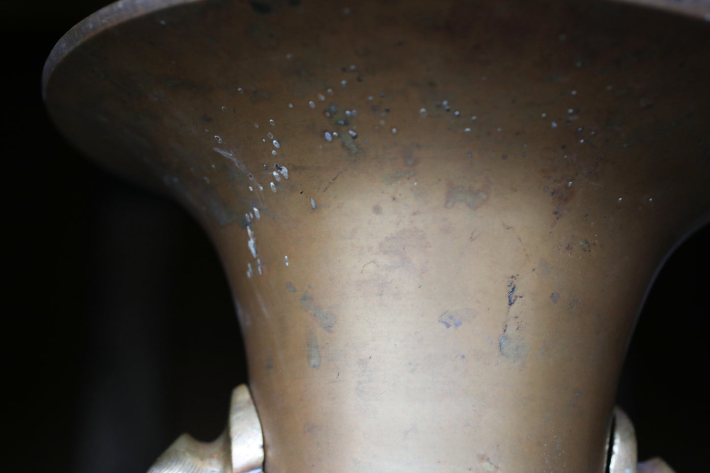 Japanese antique Large Brass vase with lions from a buddhist temple, ikebana utensil 1800s H11.5in/H29cm