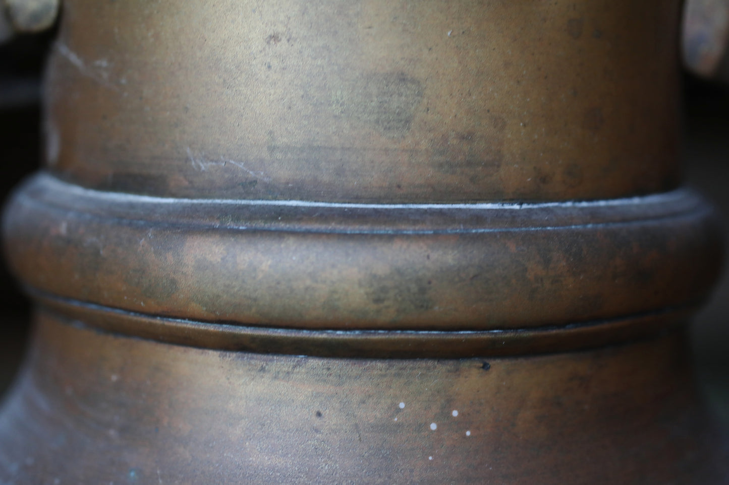 Japanese antique Large Brass vase with lions from a buddhist temple, ikebana utensil 1800s H11.5in/H29cm