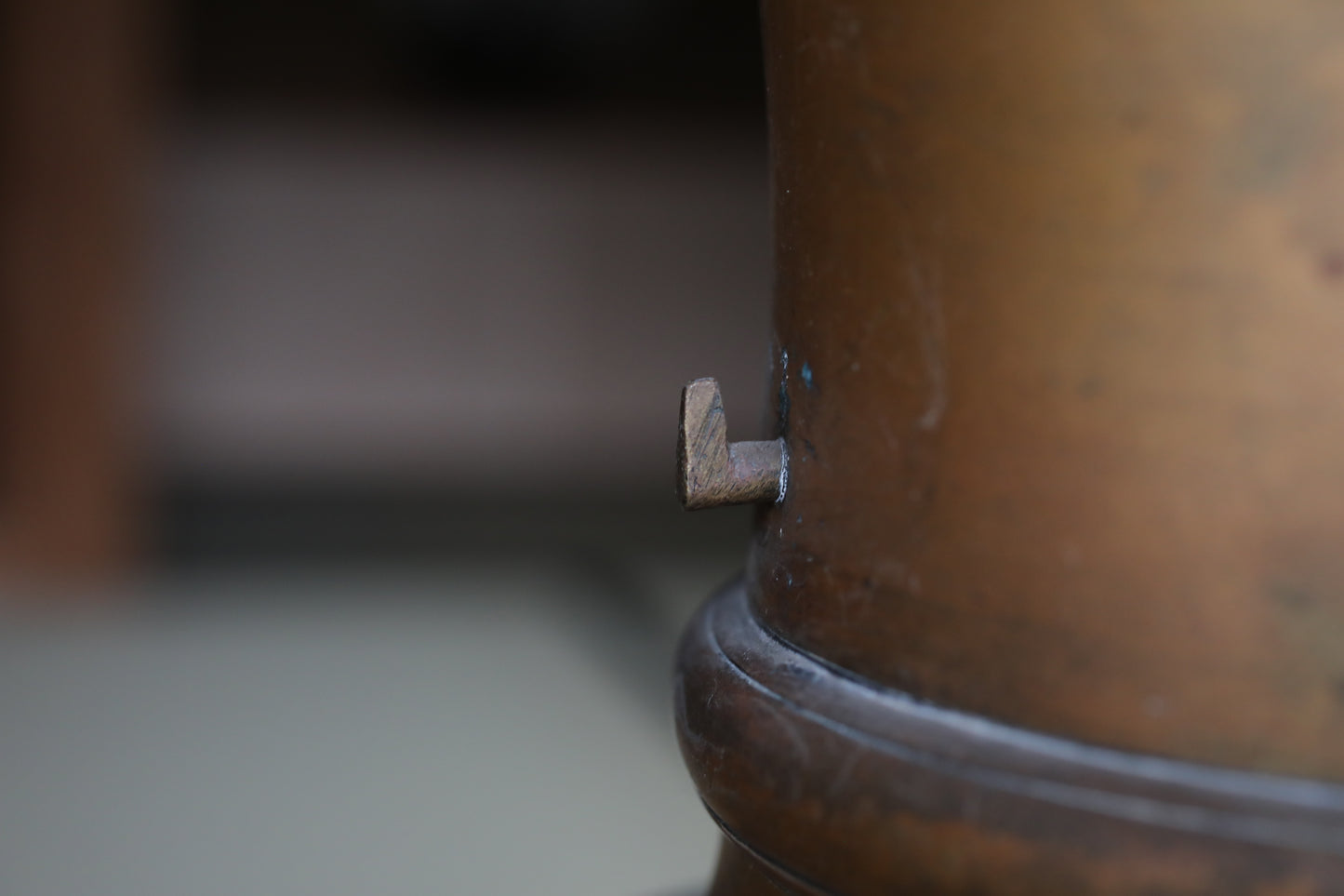 Japanese antique Large Brass vase with lions from a buddhist temple, ikebana utensil 1800s H11.5in/H29cm
