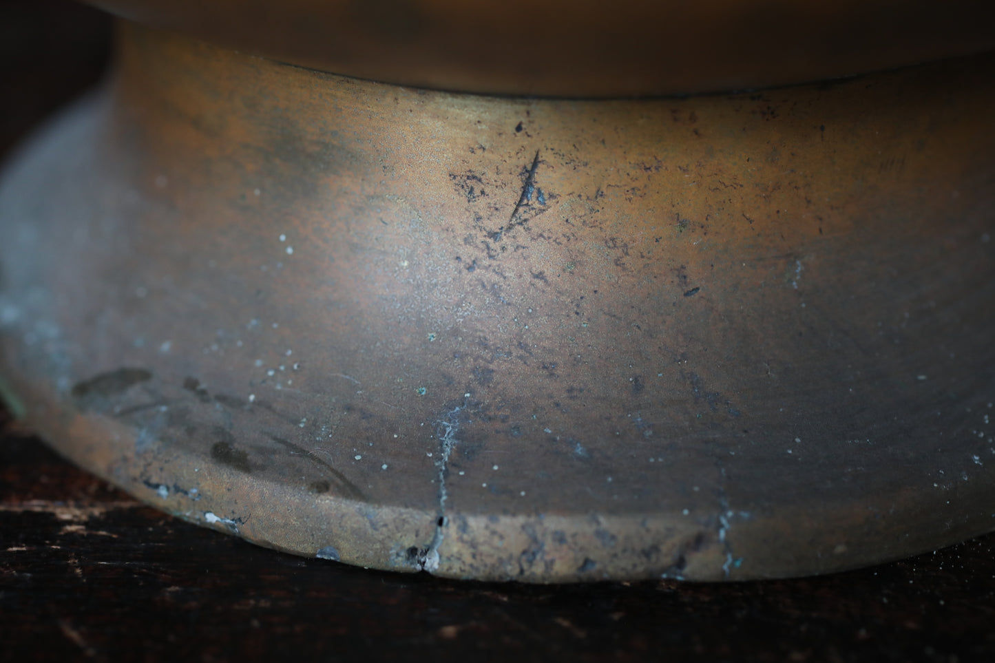 Japanese antique Large Brass vase with lions from a buddhist temple, ikebana utensil 1800s H11.5in/H29cm