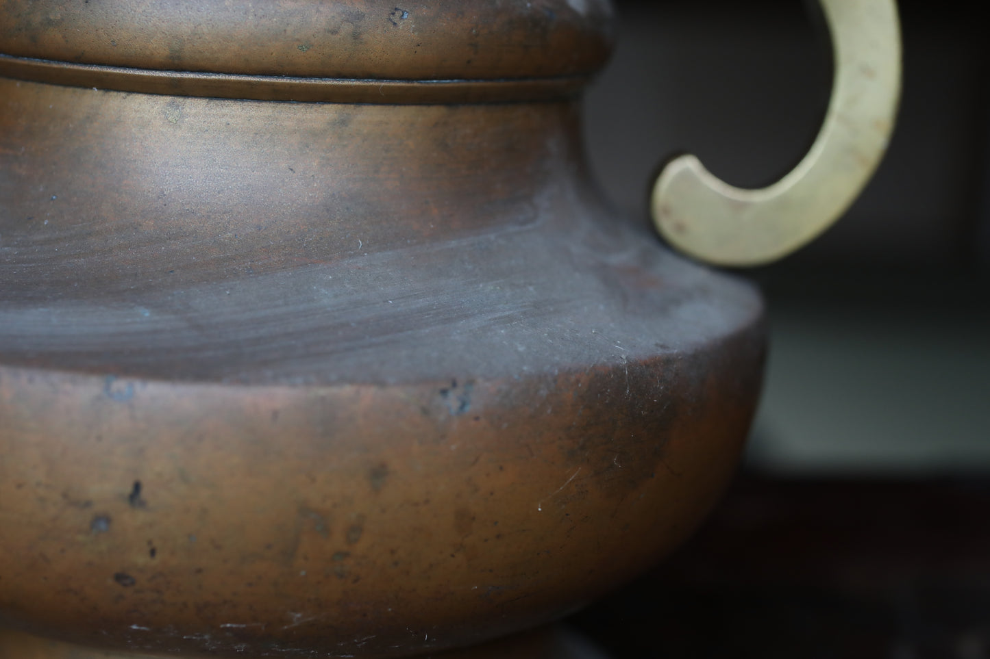 Japanese antique Large Brass vase with lions from a buddhist temple, ikebana utensil 1800s H11.5in/H29cm