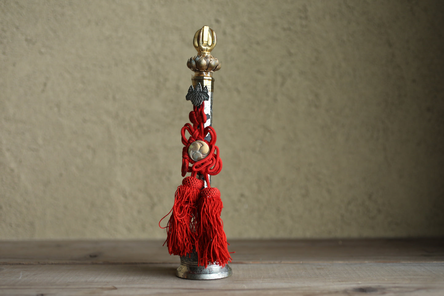 Japanese buddhist hand bell with lotus, chanting H9.3in/H23.5cm