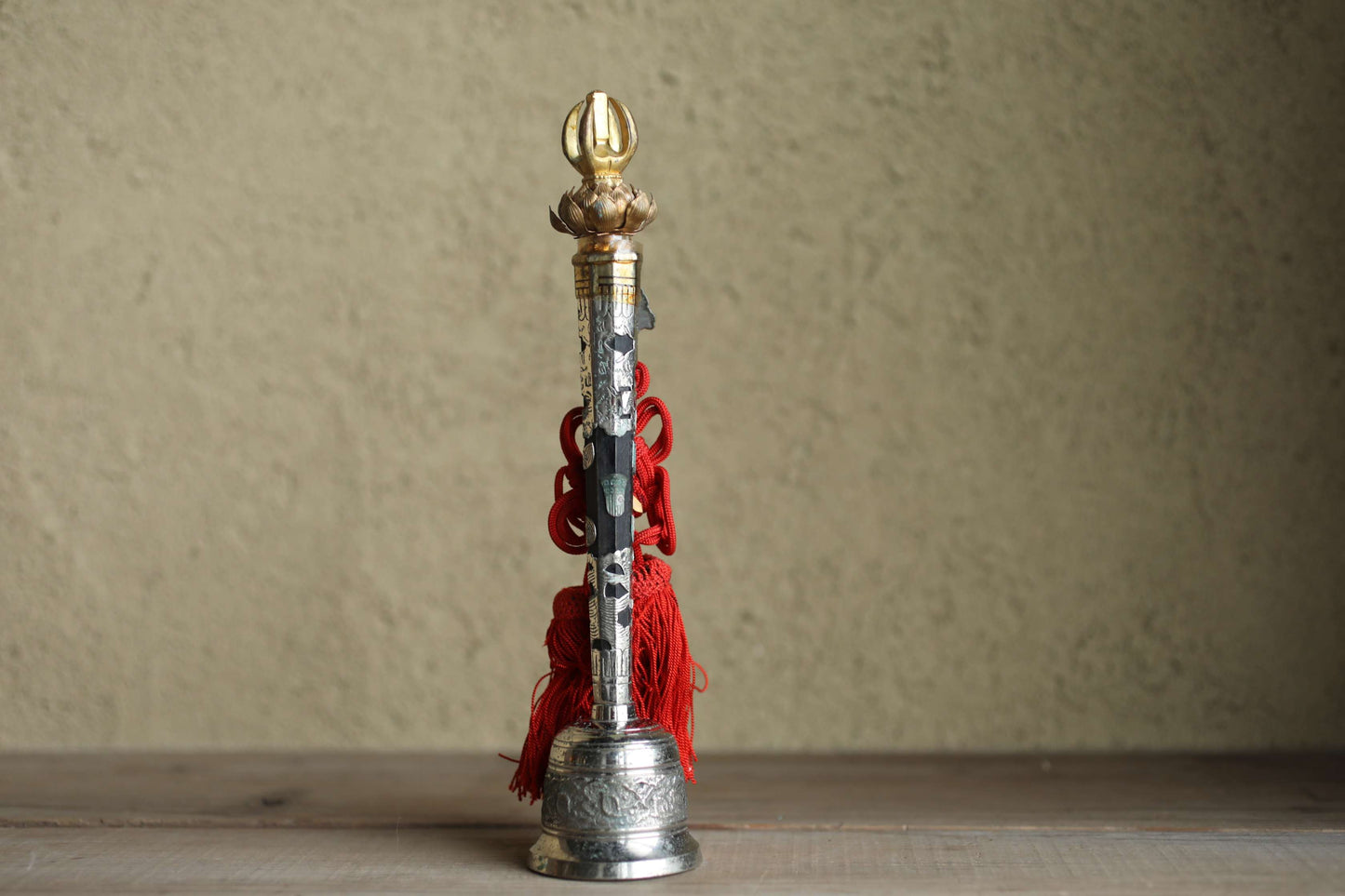 Japanese buddhist hand bell with lotus, chanting H9.3in/H23.5cm