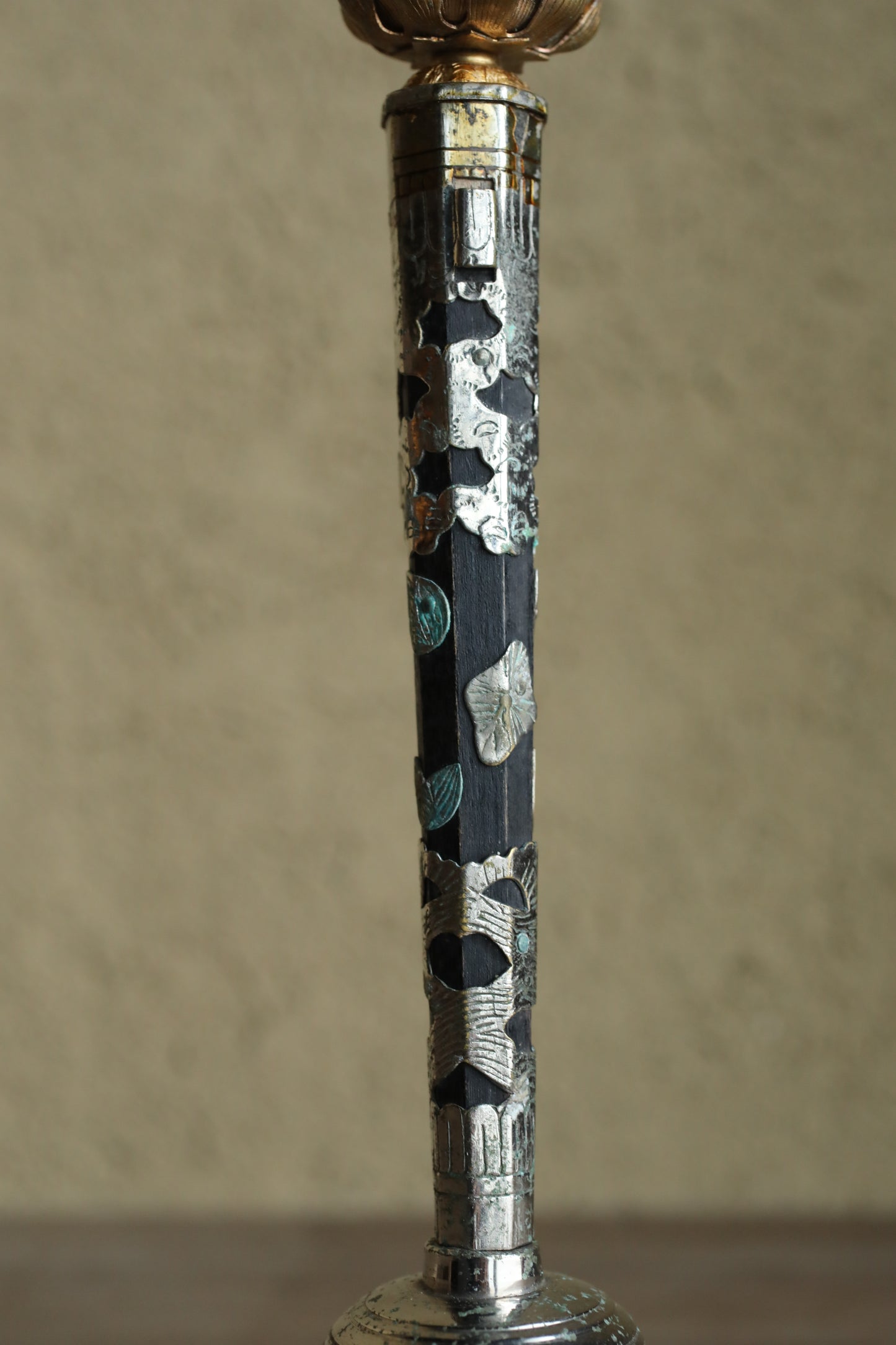 Japanese buddhist hand bell with lotus, chanting H9.3in/H23.5cm