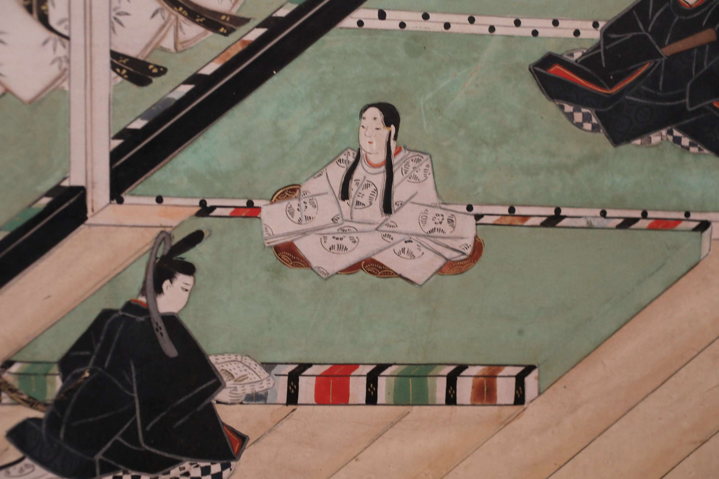 Japanese antique furniture Edo Gold Silver Byobu wind screen of The Tale of Genji, Double-sided painting W80.3in/H204cm