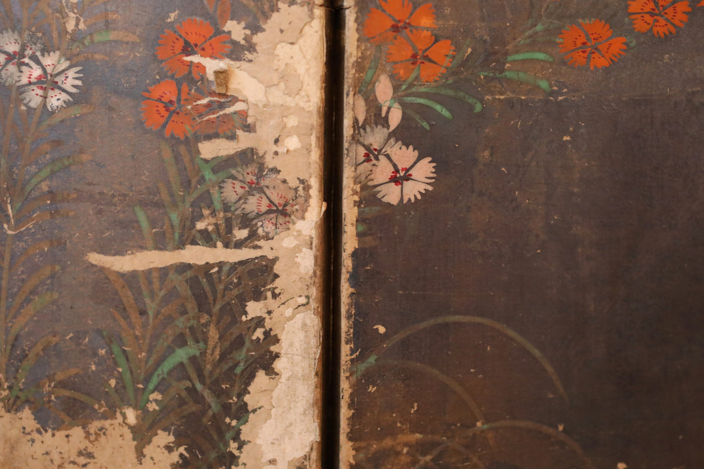 Japanese antique furniture Edo Gold Silver Byobu wind screen of The Tale of Genji, Double-sided painting W80.3in/H204cm