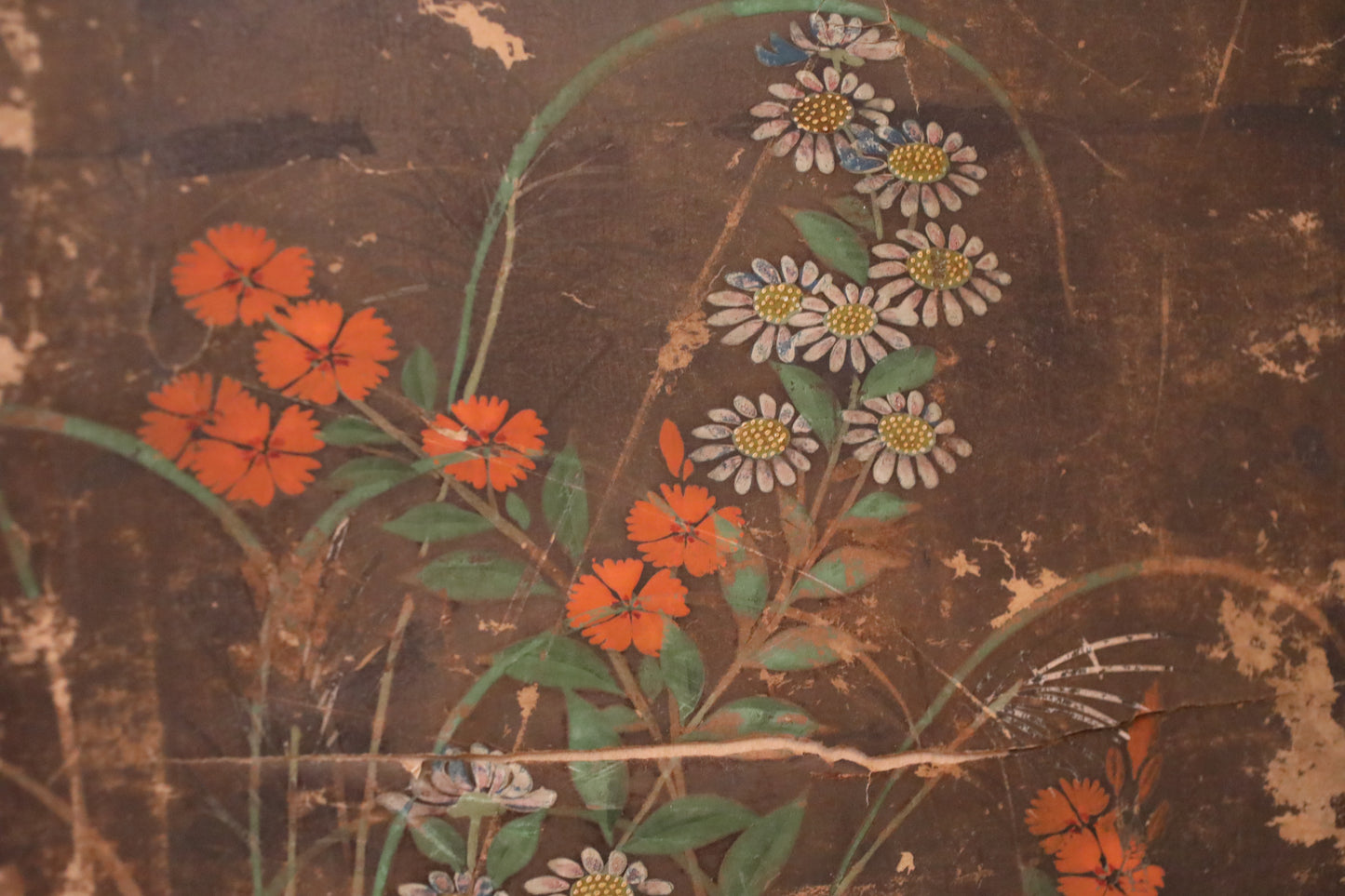 Japanese antique furniture Gold Silver Byobu wind screen of The Tale of Genji, Double-sided painting 17th century W80.3in/H204cm