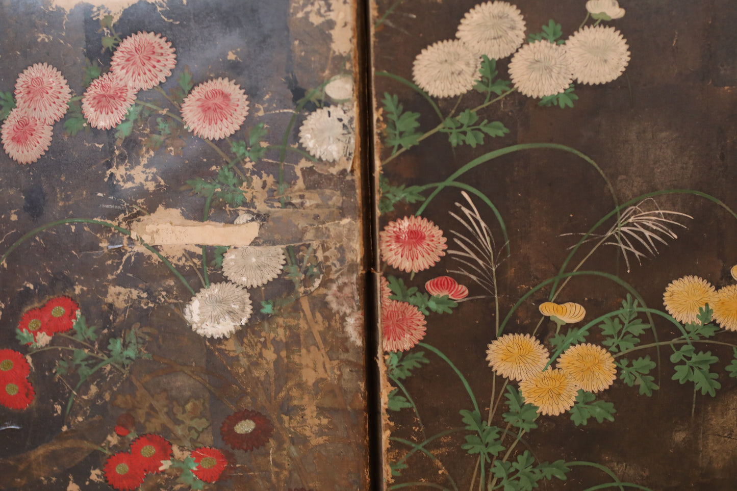 Japanese antique furniture Gold Silver Byobu wind screen of The Tale of Genji, Double-sided painting 17th century W80.3in/H204cm