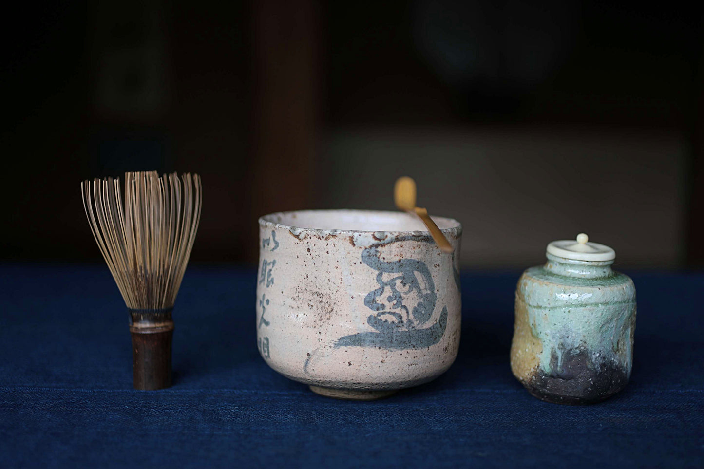 Matcha tea bowl Japanese Antique CHAWAN "SHINO" with Zen master DARUMA Tea ceremony