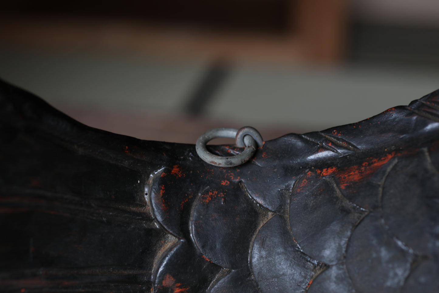 Japanese antique 1900s wooden art sculpture, hand carving large fish ,IRORI JIZAI craft