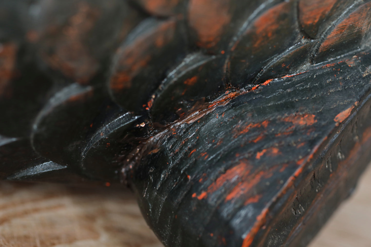 Japanese antique 1900s wooden art sculpture, hand carving large fish ,IRORI JIZAI craft