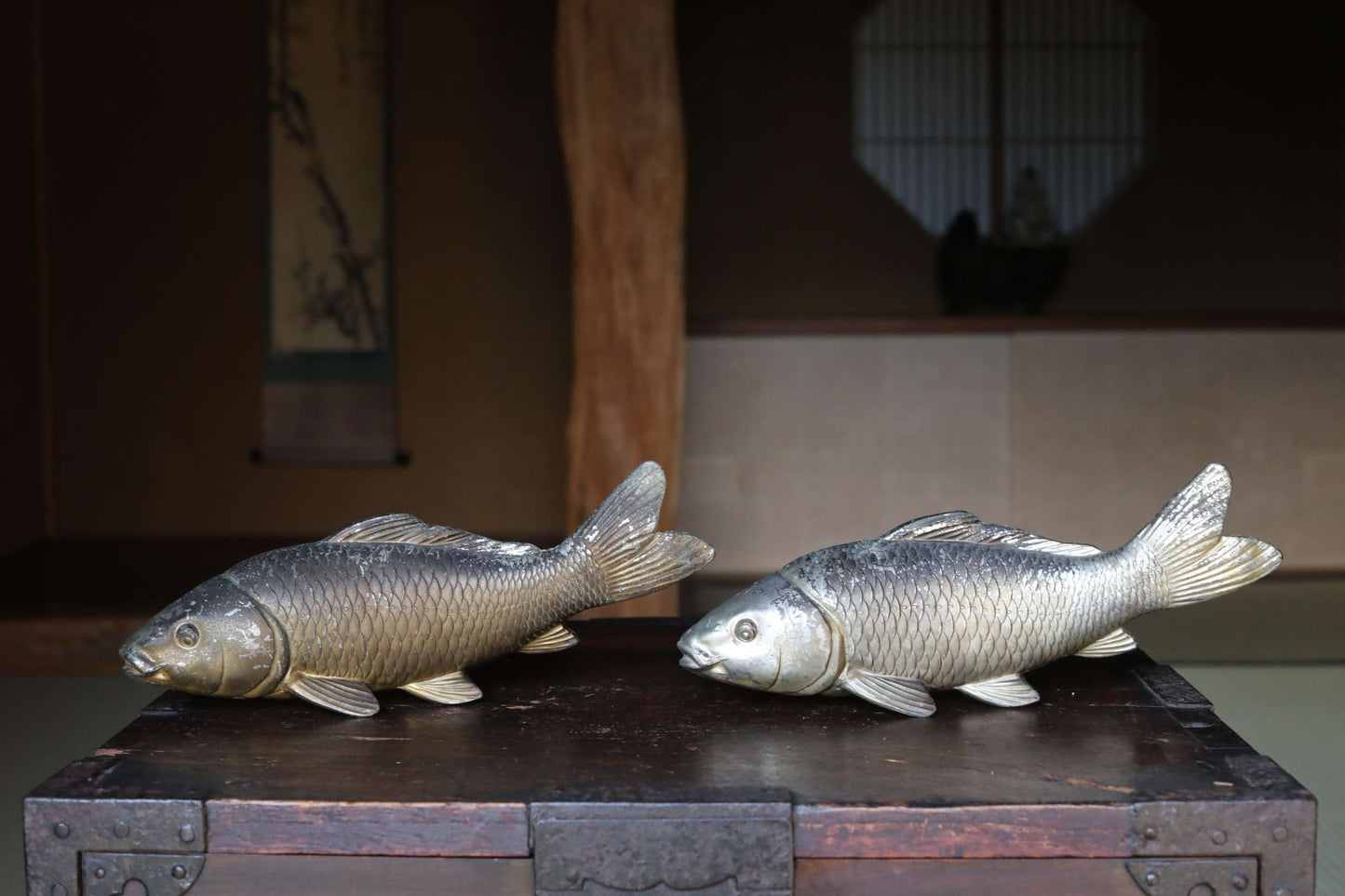 Bronze- Vintage Japanese Carps Pair of copper alloy, fish ornament