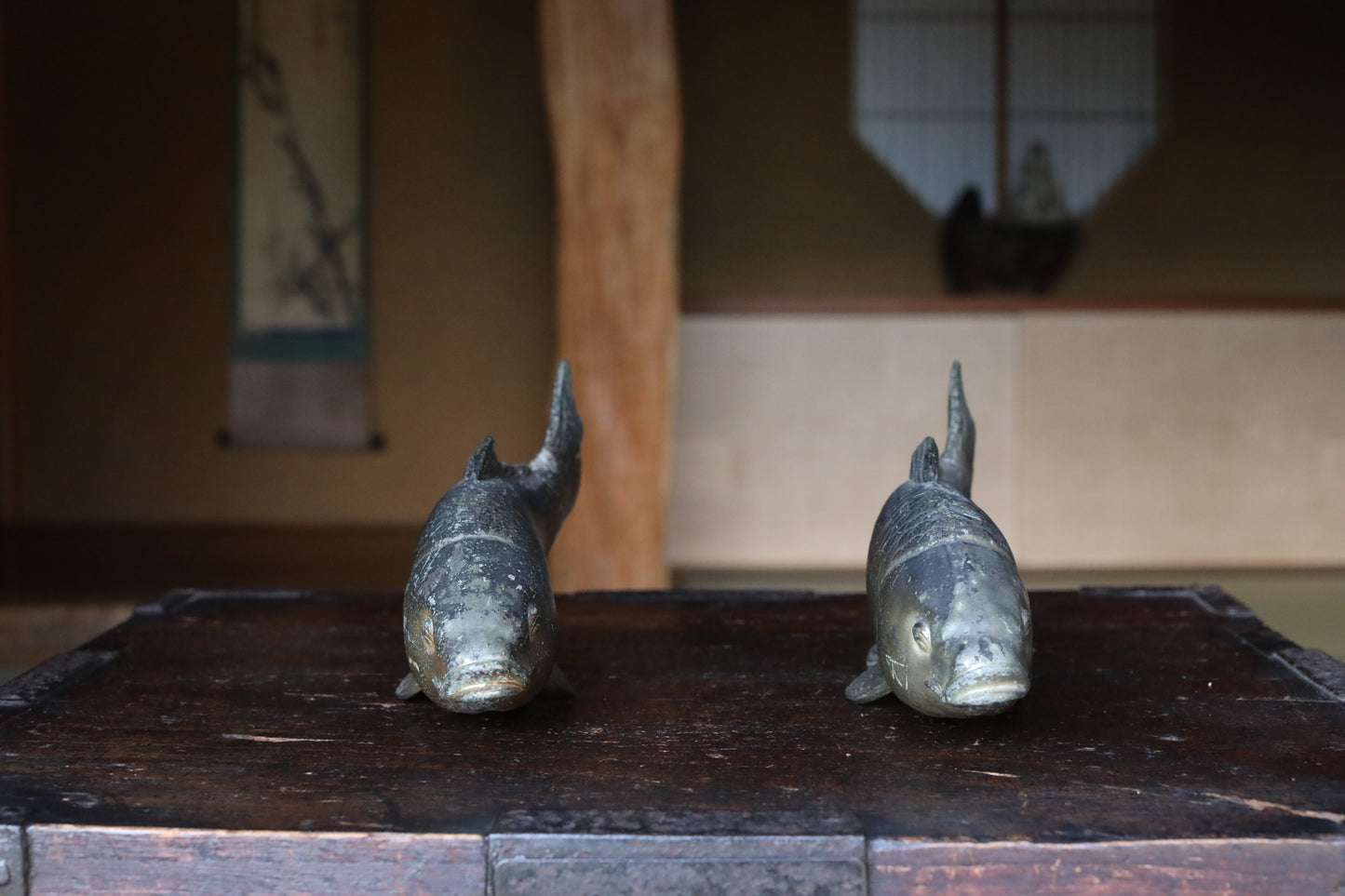 Bronze- Vintage Japanese Carps Pair of copper alloy, fish ornament