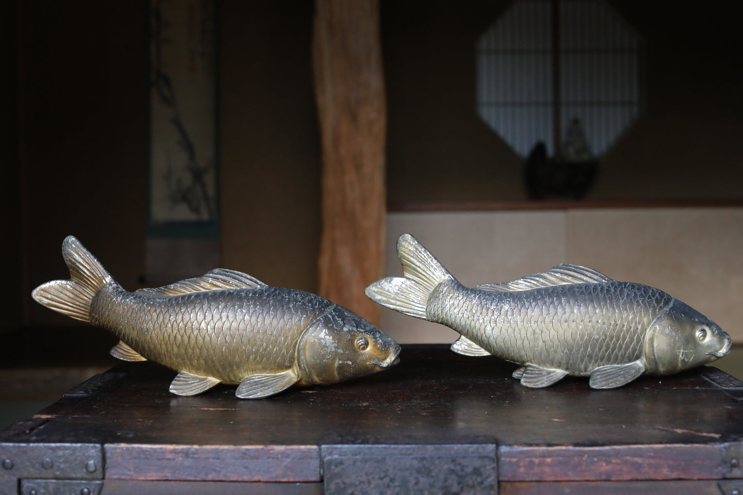 Bronze- Vintage Japanese Carps Pair of copper alloy, fish ornament