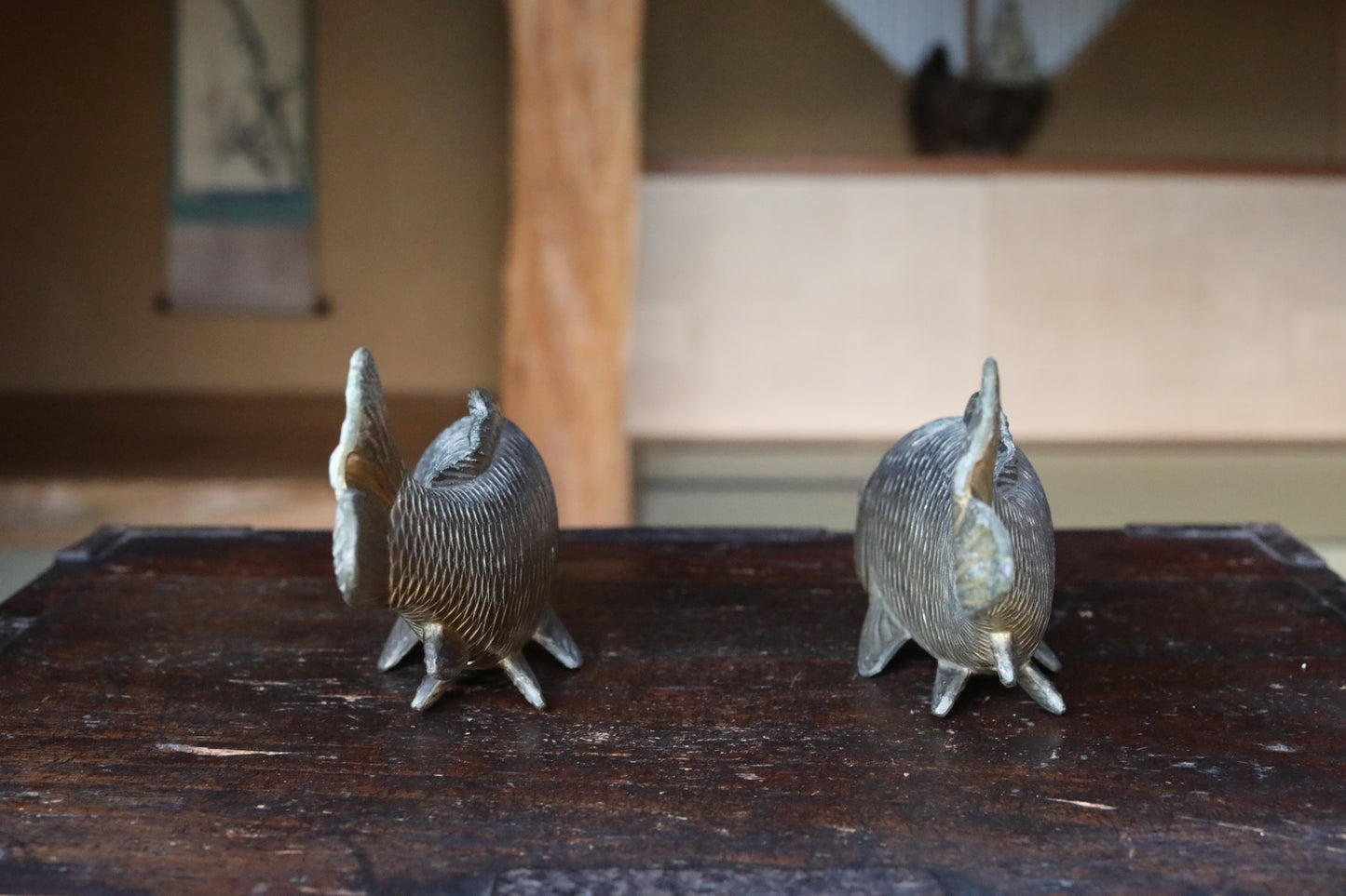 Bronze- Vintage Japanese Carps Pair of copper alloy, fish ornament