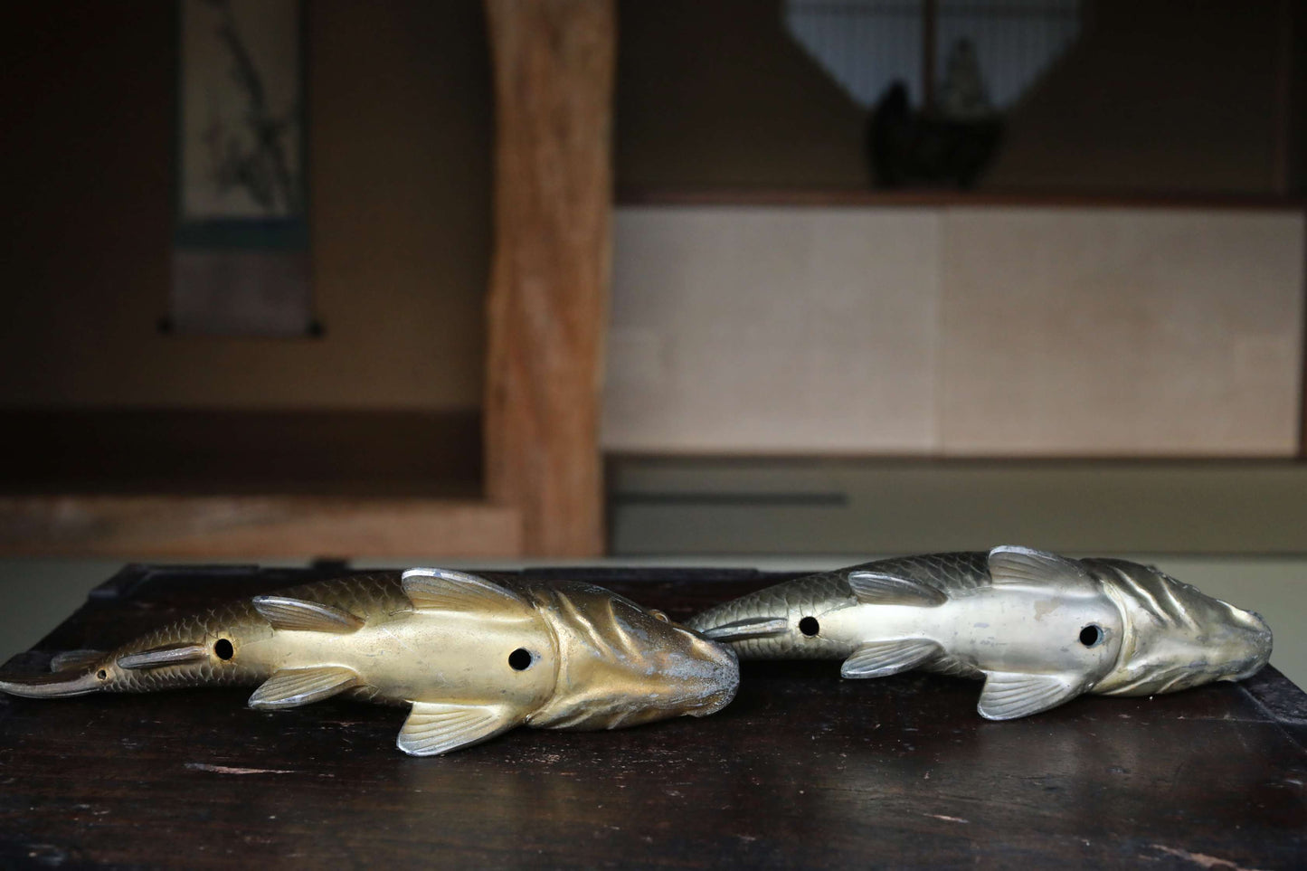 Bronze- Vintage Japanese Carps Pair of copper alloy, fish ornament