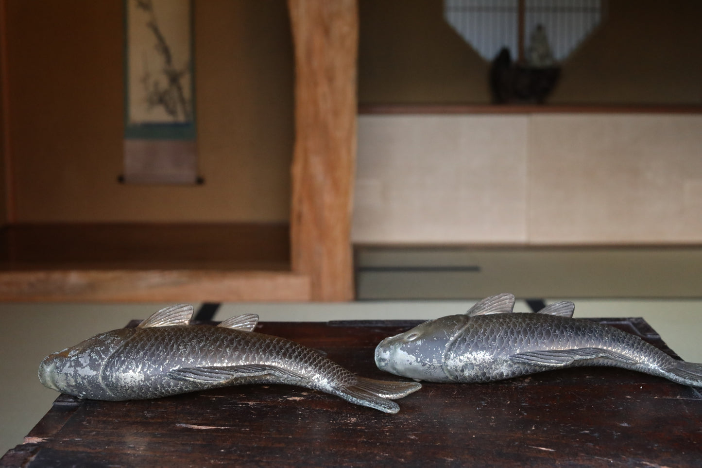 Bronze- Vintage Japanese Carps Pair of copper alloy, fish ornament