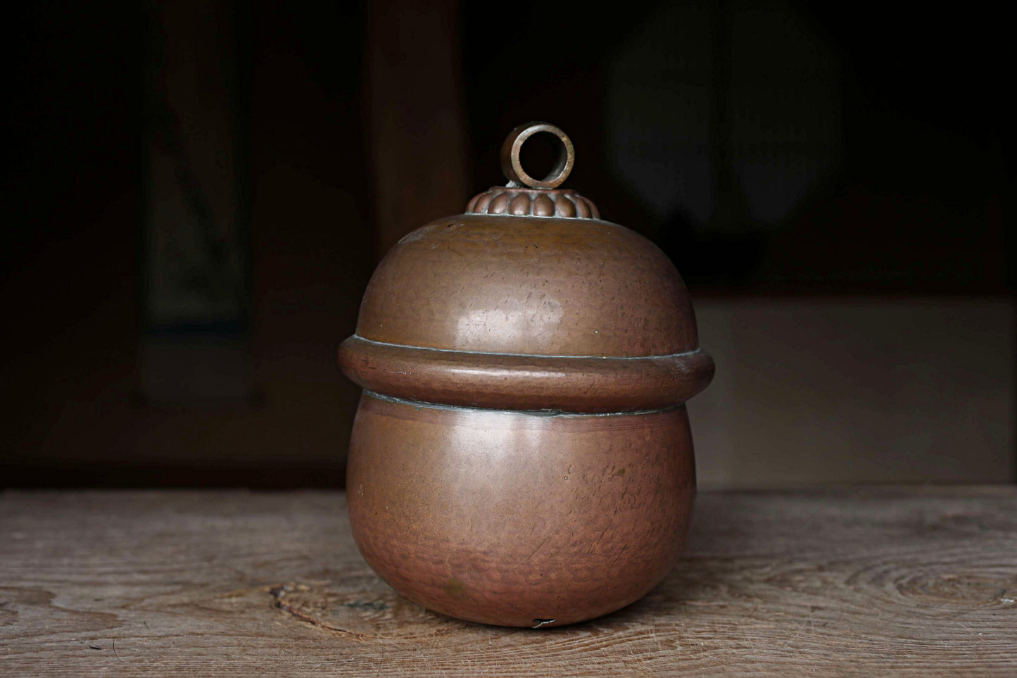 Japanese Vintage Bronze Shrine Bell, Handcrafted Metal Suzu (H9.1in/H23cm)