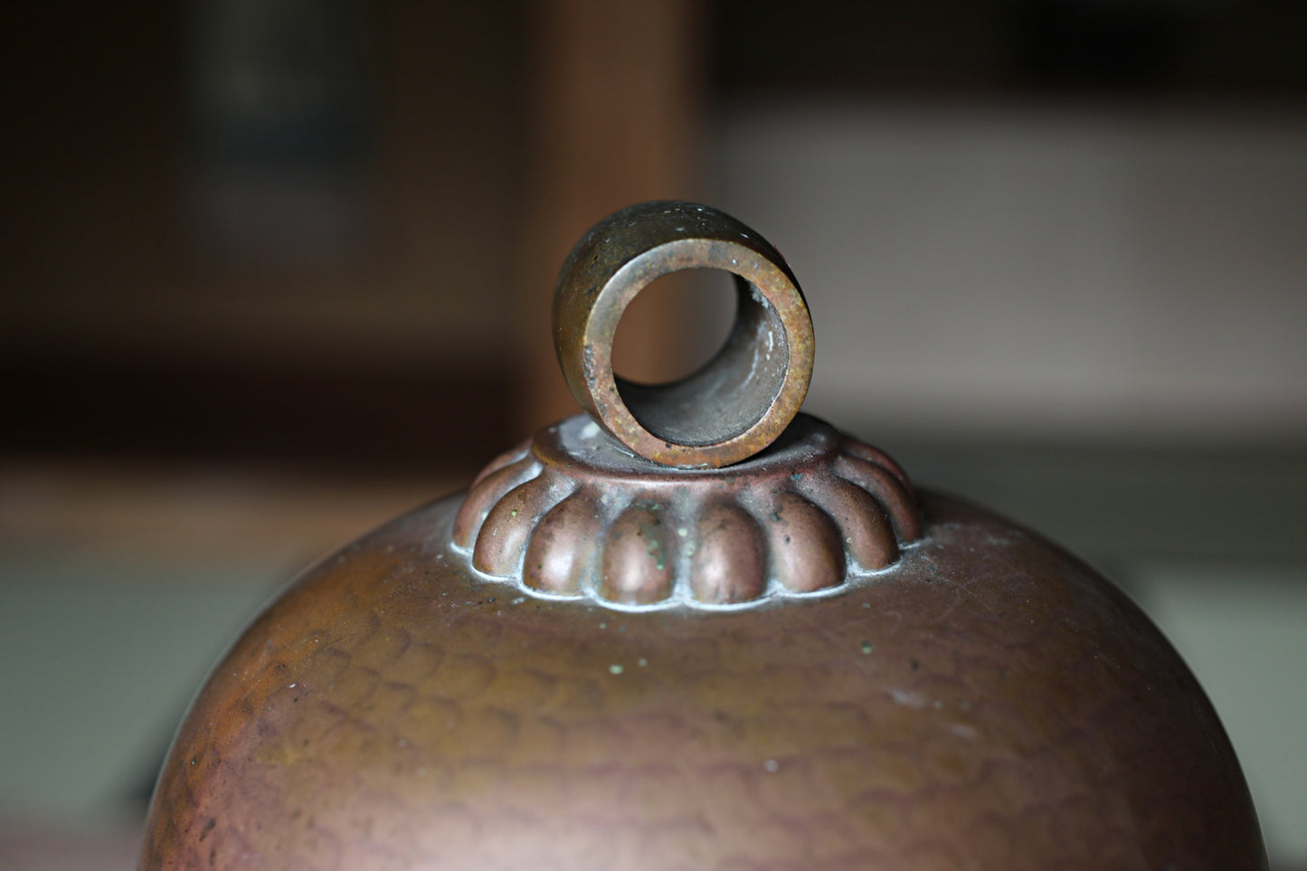 Japanese Vintage Bronze Shrine Bell, Handcrafted Metal Suzu (H9.1in/H23cm)