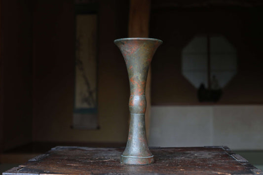 Bronze- Vintage Japanese Vase, IKEBANA Flower Arrangement, Wabi-Sabi Patina