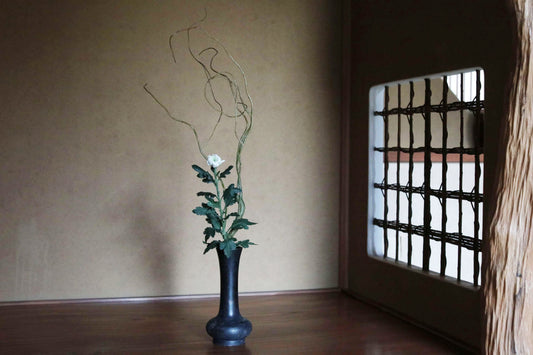 Vintage Japanese Bronze Vase, IKEBANA Flower Arrangement, Buddhist Temple Design