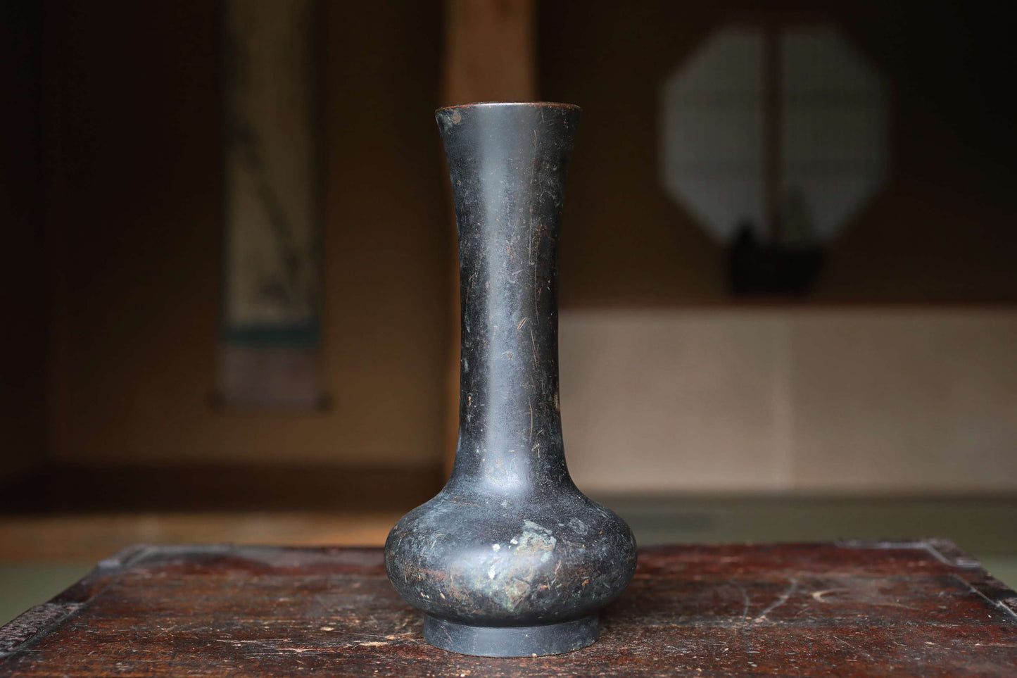 Vintage Japanese Bronze Vase, IKEBANA Flower Arrangement, Buddhist Temple Design