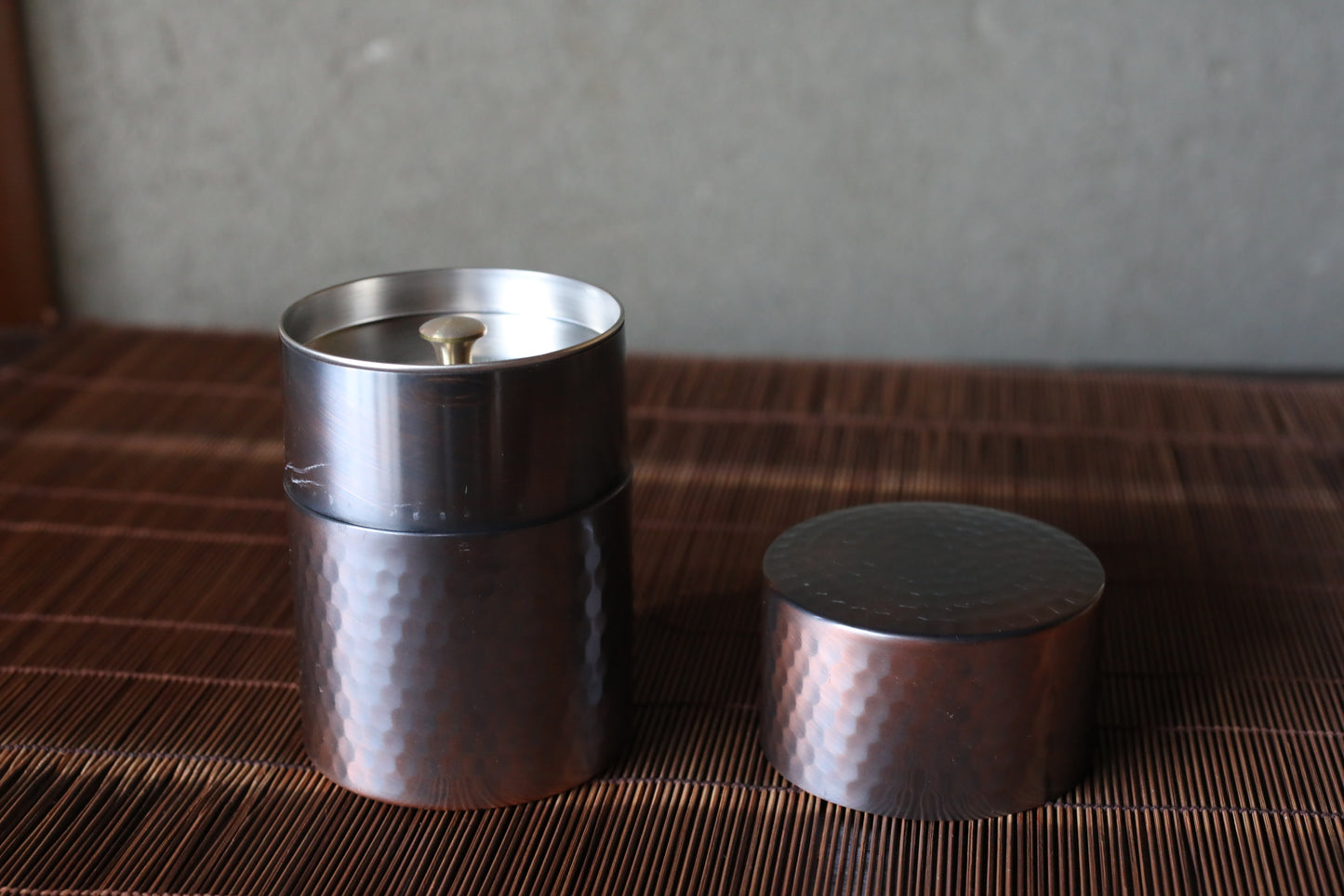 Hammered Copper Double Lids Tea caddy with Signature