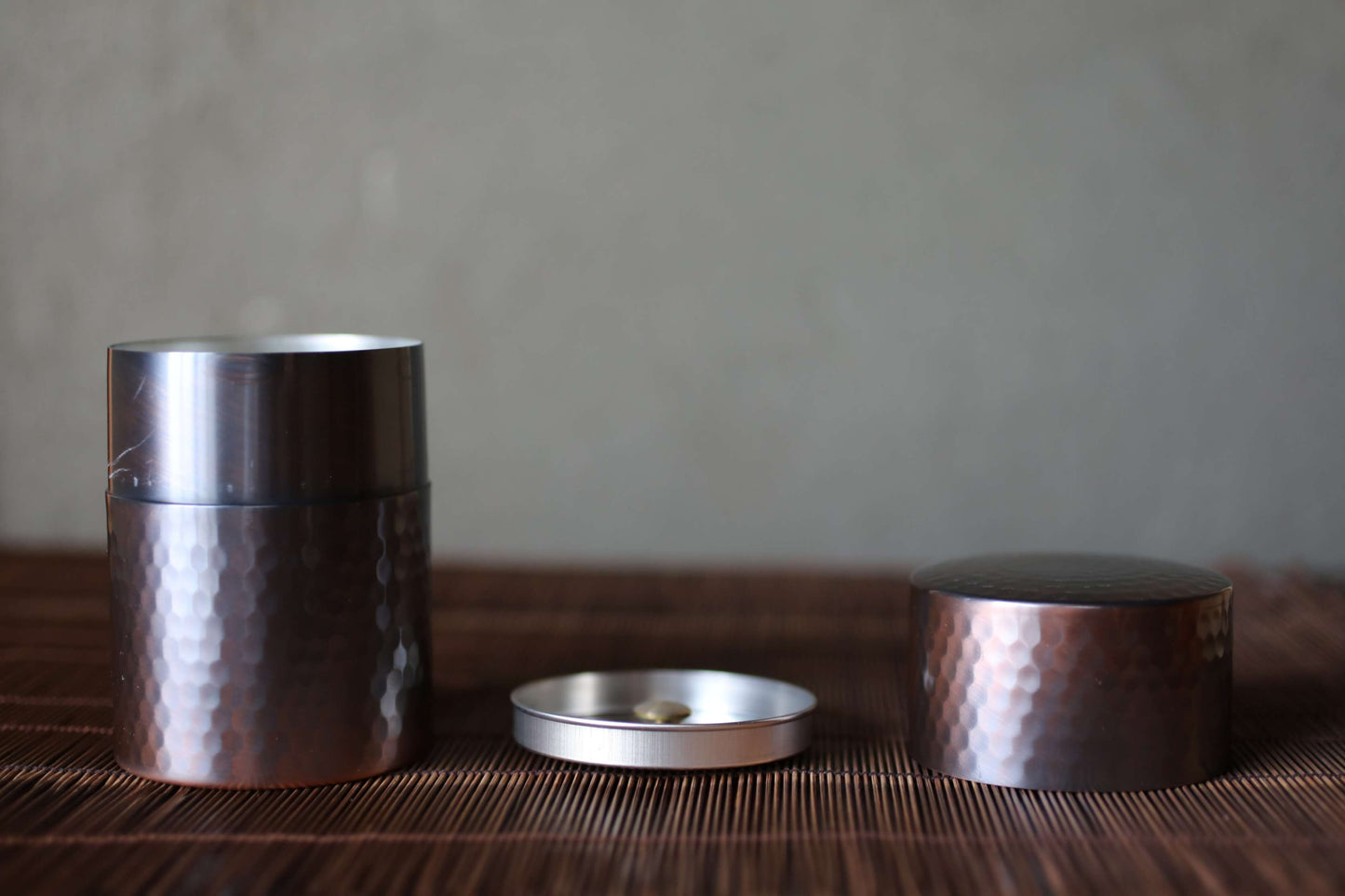 Hammered Copper Double Lids Tea caddy with Signature