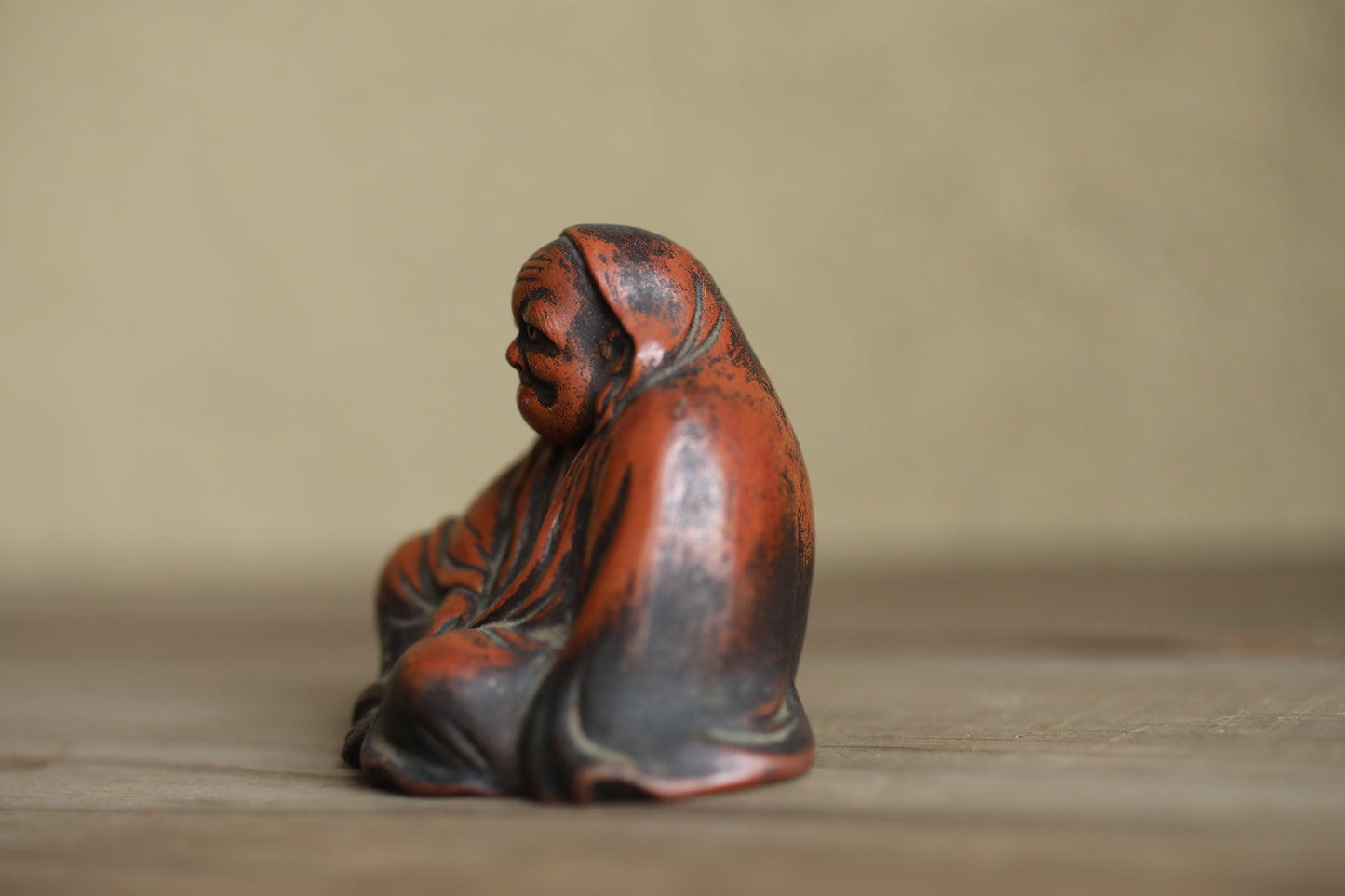 Antique Japanese Daruma Pottery Statue, Zen Monk Doll Ornament, Buddhist