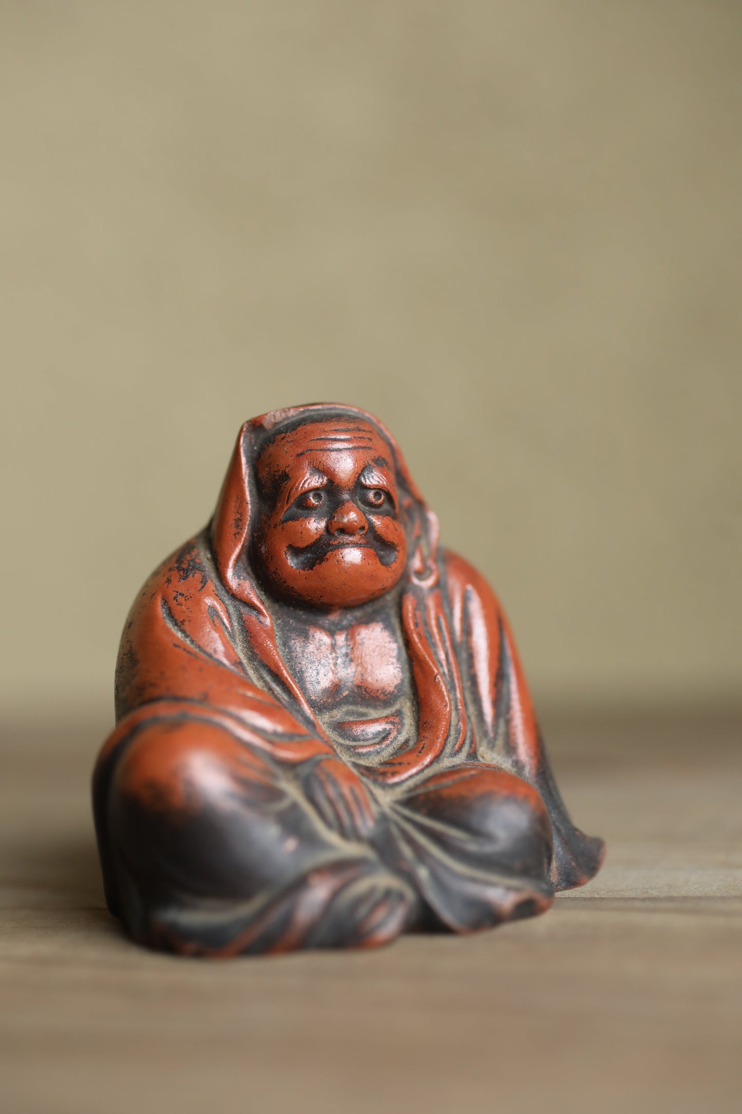 Daruma- Antique Japanese Pottery Statue, Zen Monk Doll Ornament, Buddhist