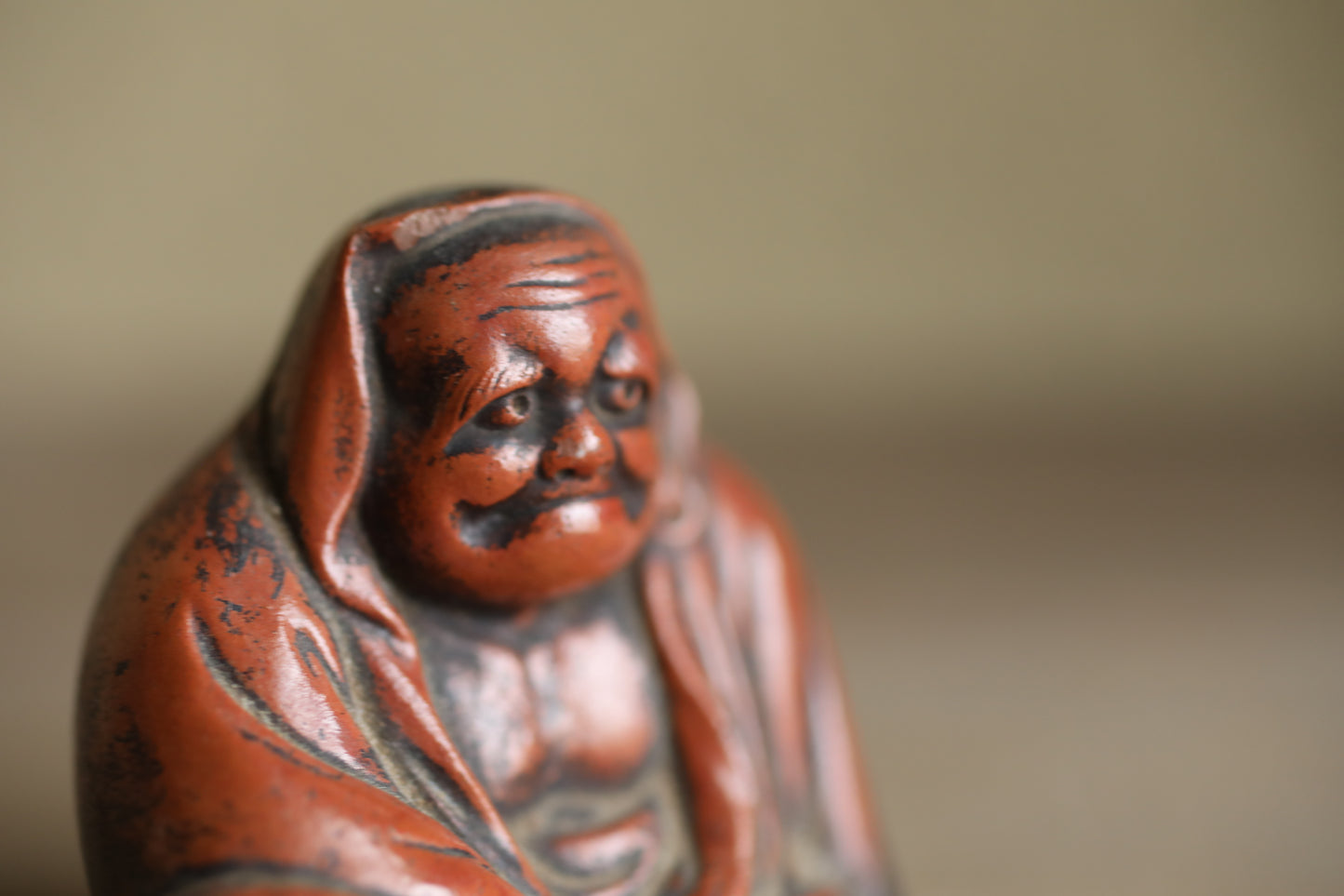 Daruma- Antique Japanese Pottery Statue, Zen Monk Doll Ornament, Buddhist
