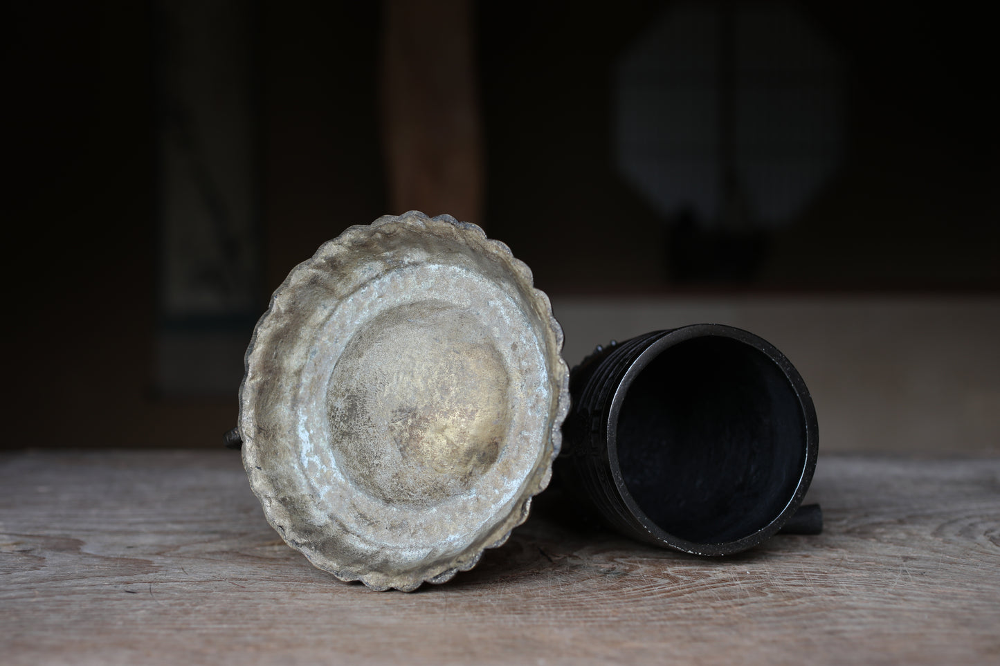 Vintage Japanese Bronze Temple Bell, Dragon Stand, Buddhist Instrument (H11.4in/H29cm)