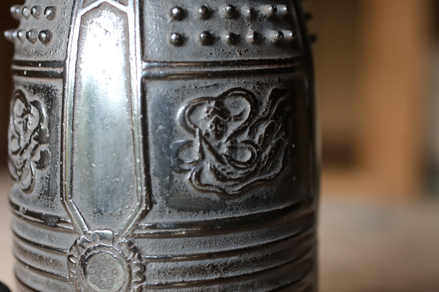 Vintage Japanese Bronze Temple Bell, Dragon Stand, Buddhist Instrument (H11.4in/H29cm)