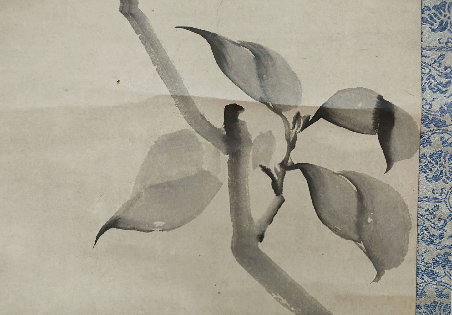 Vintage Japanese Ink Wash Painting: Camellia and Bird Kakejiku Scroll