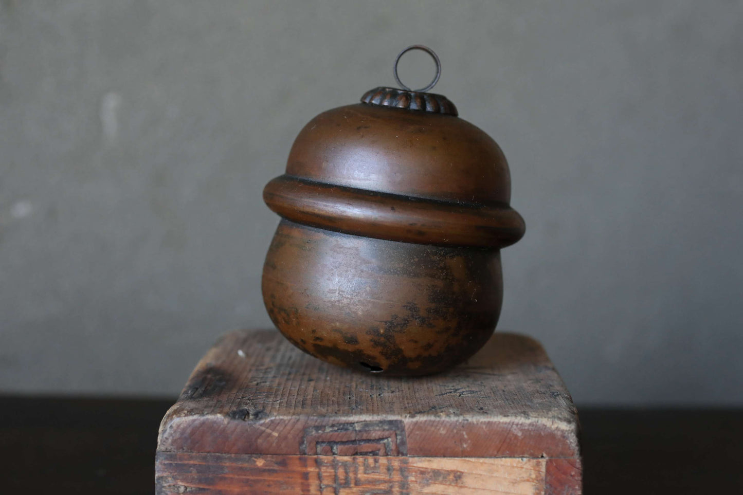 Suzu Bell- Shinto Japanese Antique Bronze Shrine, Handcrafted Metal (H3.7in/H10cm)