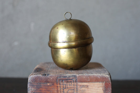 Suzu Bell- Shinto Japanese Antique Brass Shrine, Handcrafted Metal (H3.7in/H9.5cm)