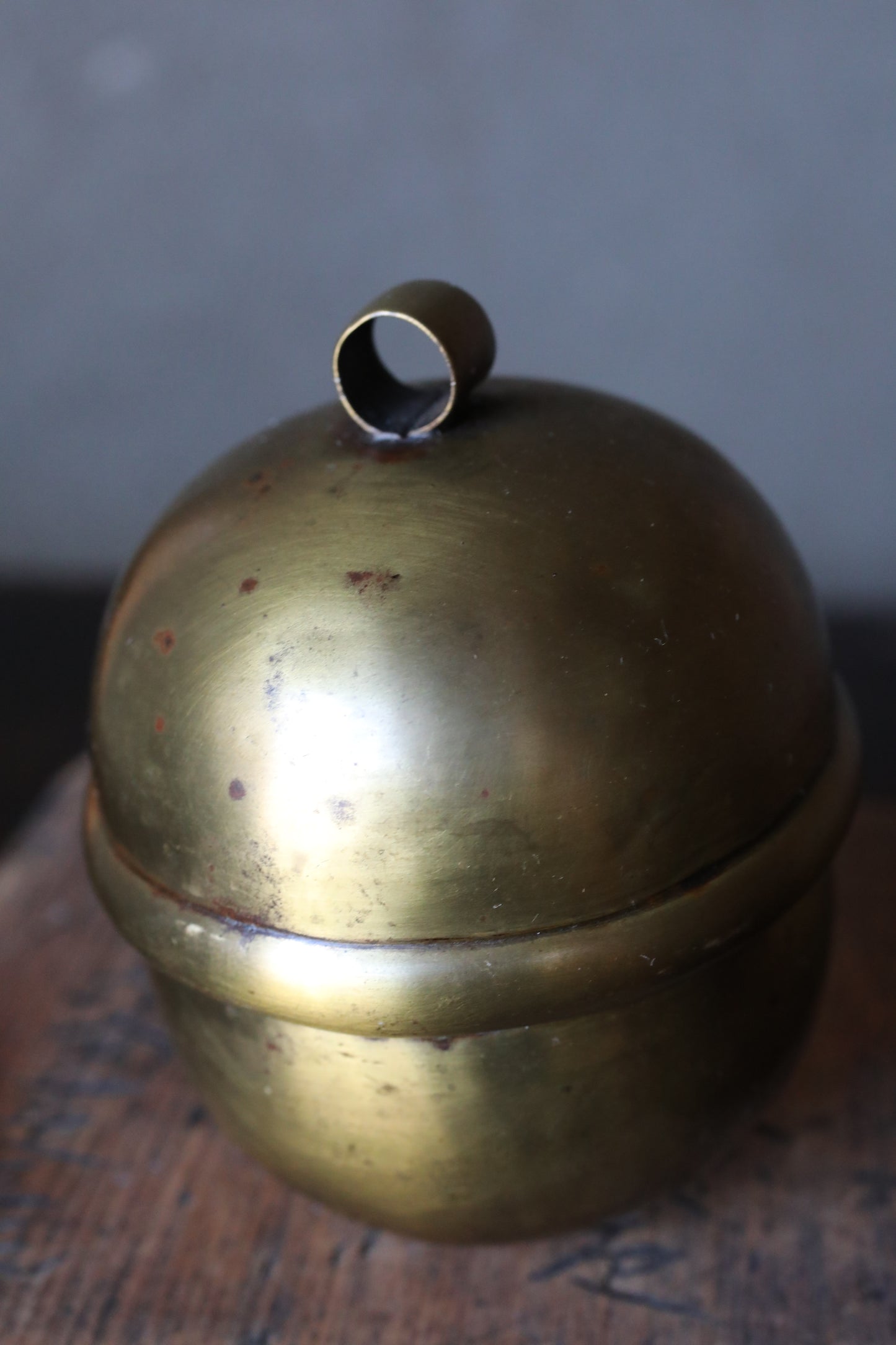 Suzu Bell- Shinto Japanese Antique Brass Shrine, Handcrafted Metal (H3.7in/H9.5cm)