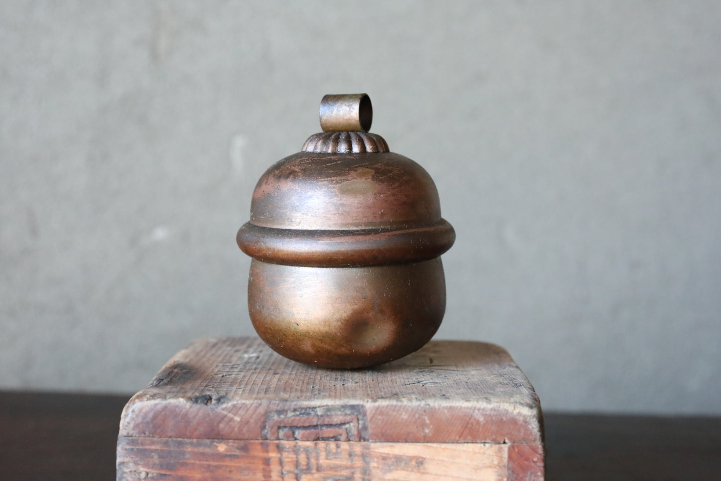 Suzu Bell- Shinto Japanese Antique Bronze Shrine, Handcrafted Metal (H3.4in/H8.6cm)