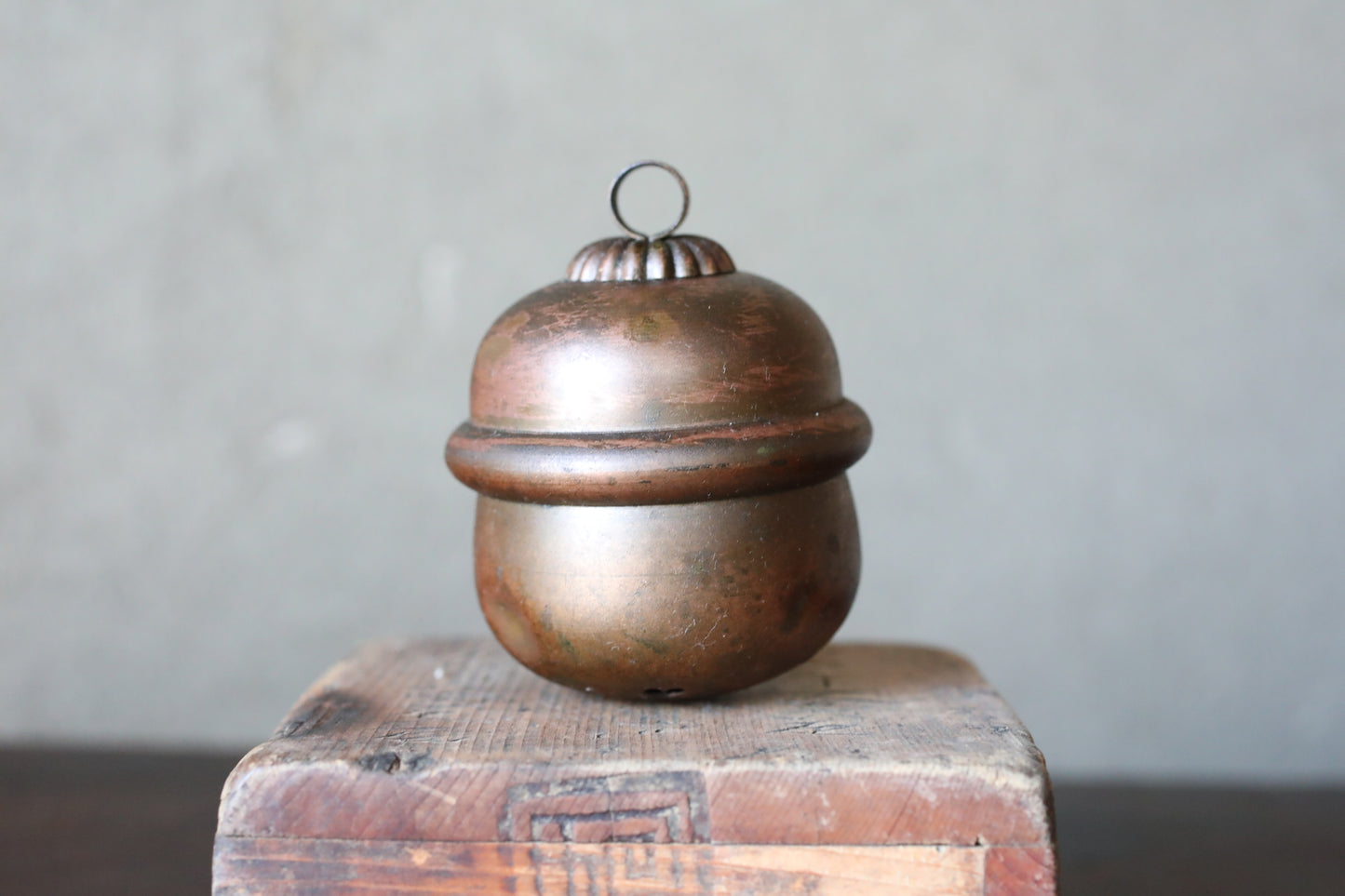 Suzu Bell- Shinto Japanese Antique Bronze Shrine, Handcrafted Metal (H3.4in/H8.6cm)