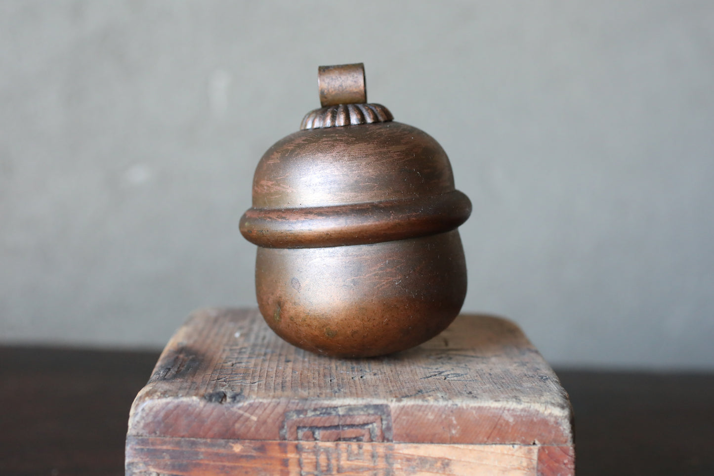 Suzu Bell- Shinto Japanese Antique Bronze Shrine, Handcrafted Metal (H3.4in/H8.6cm)