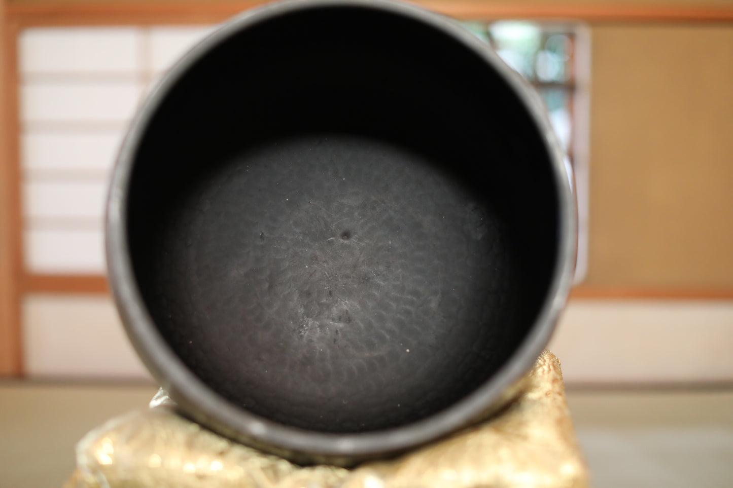 Antique Japanese Bronze Buddhist Singing Bowl, Black Lacquered Stand, Signed (W11.8 in/30cm)