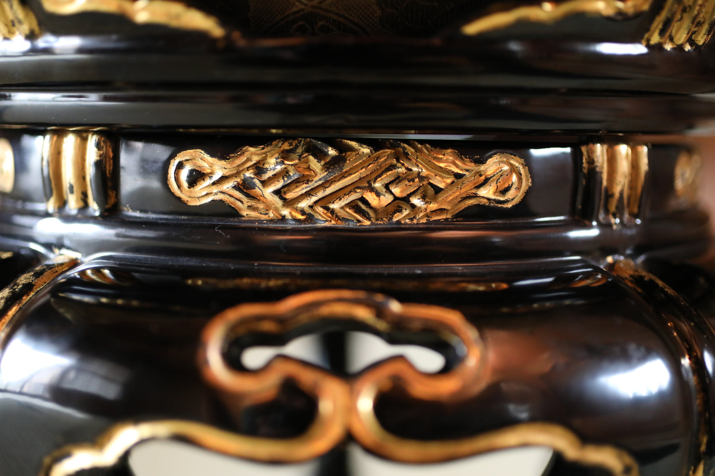 Antique Japanese Bronze Buddhist Singing Bowl, Black Lacquered Stand, Signed (W11.8 in/30cm)